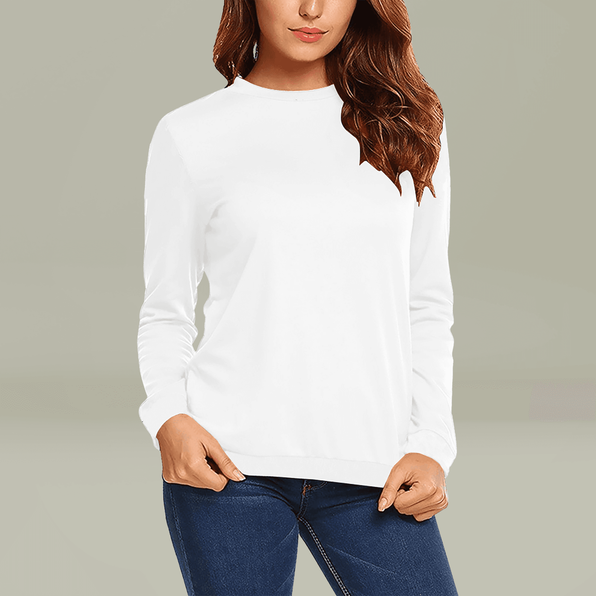 Plain women's crewneck sweatshirt (aop), front view — view 4