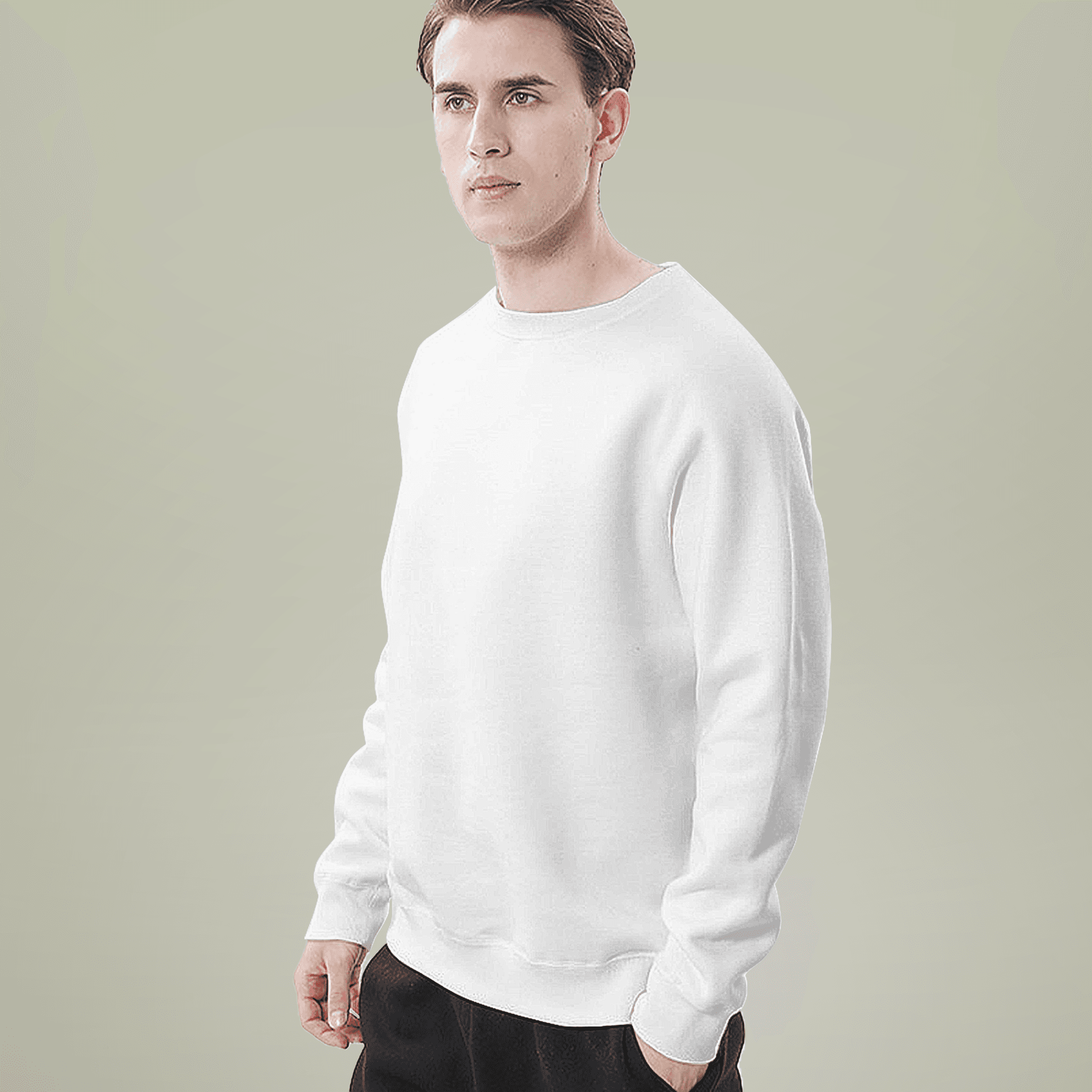 Plain men's crewneck long sleeve sweatshirt (aop), front view — view 3