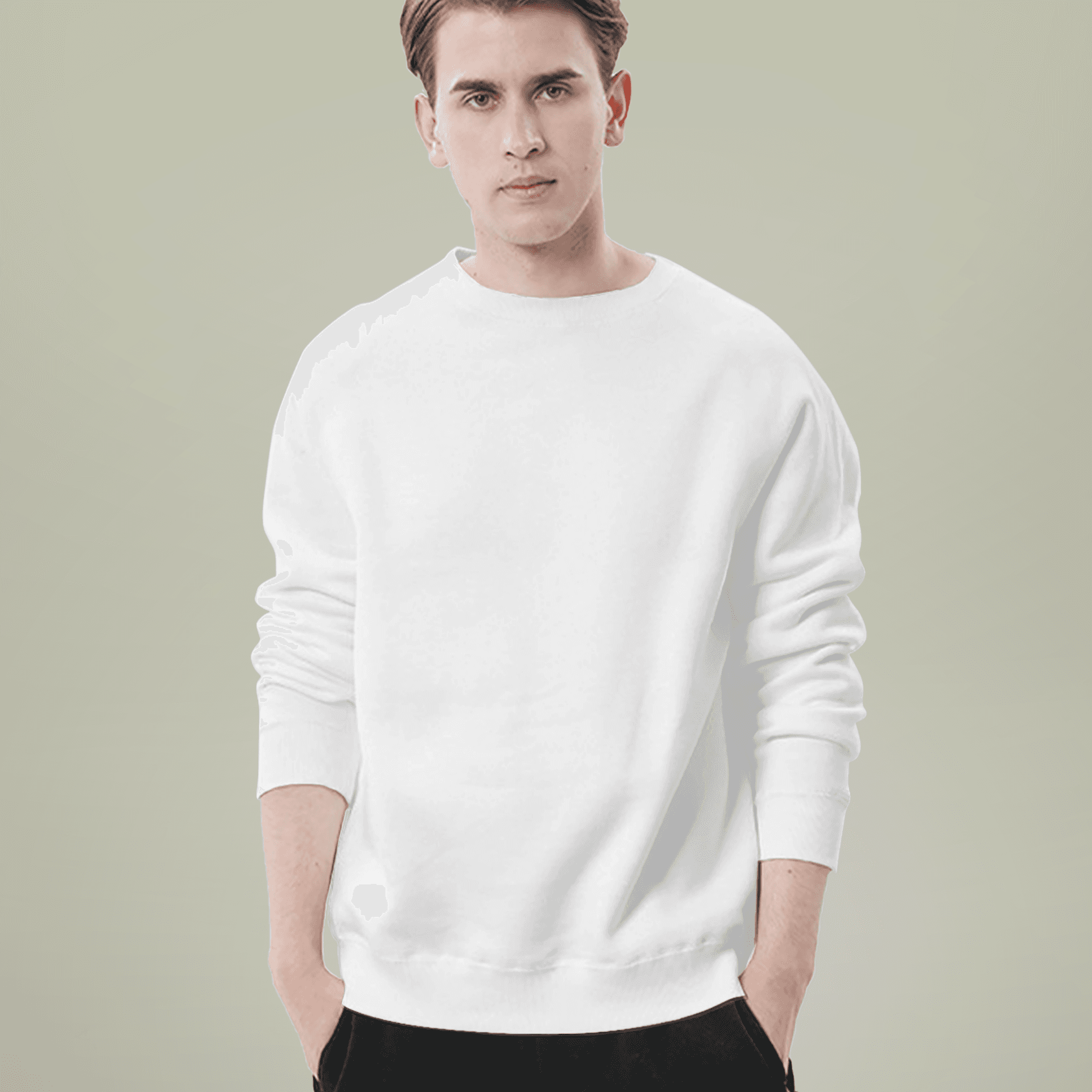 Plain men's crewneck long sleeve sweatshirt (aop), front view — view 4
