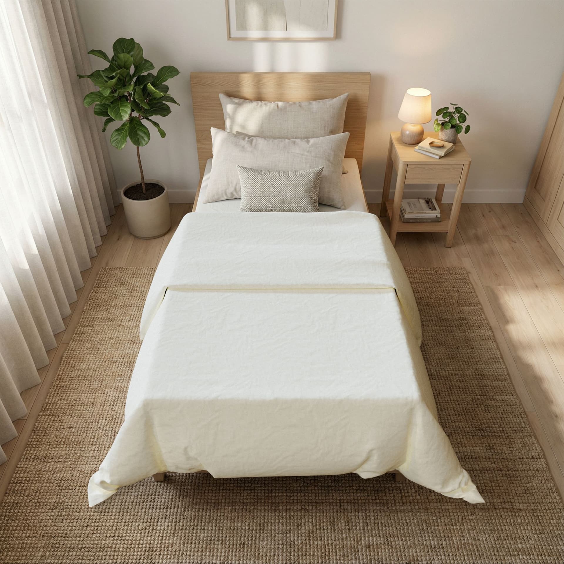 Plain white cotton duvet cover, front view — view 2