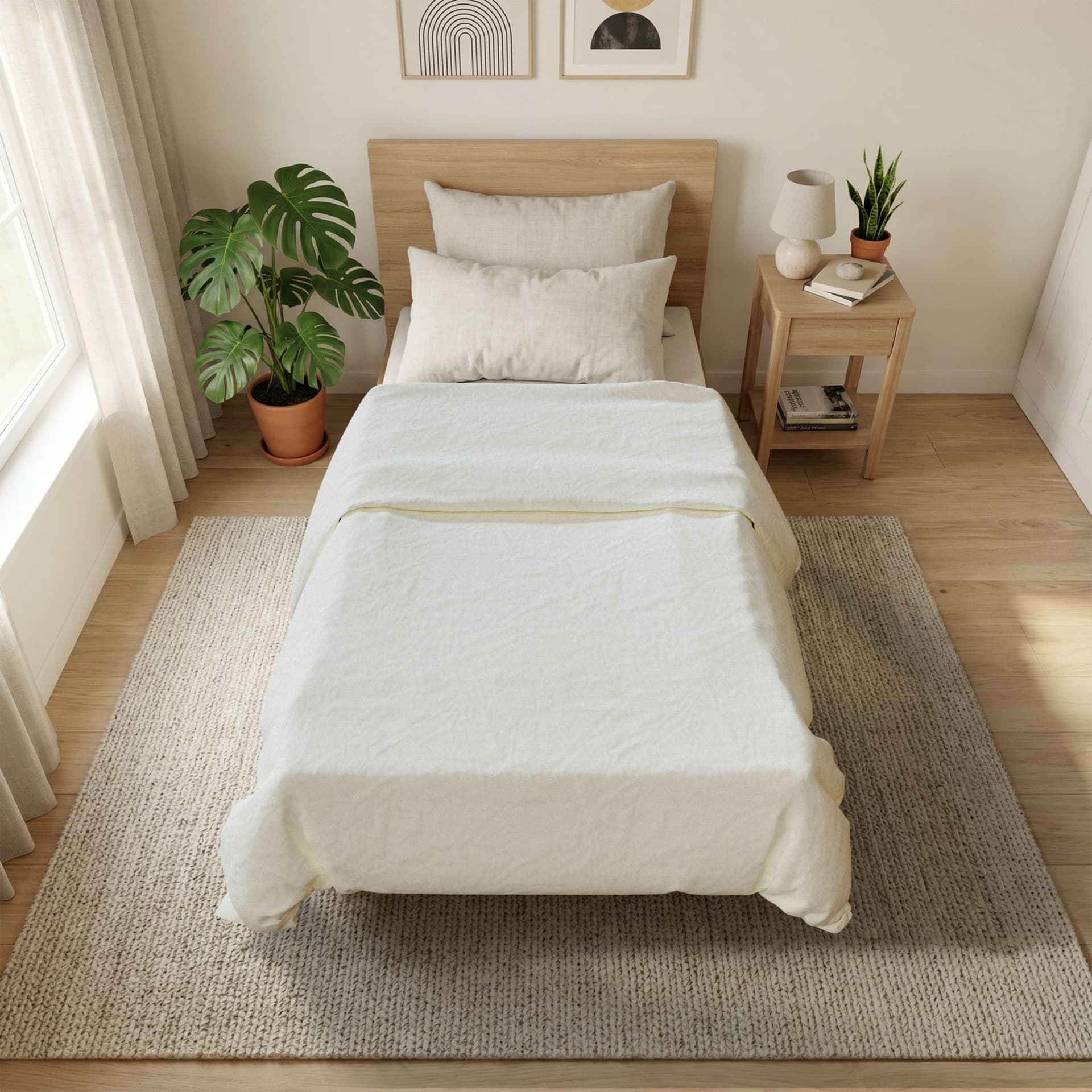 Plain white cotton duvet cover, front view — view 3