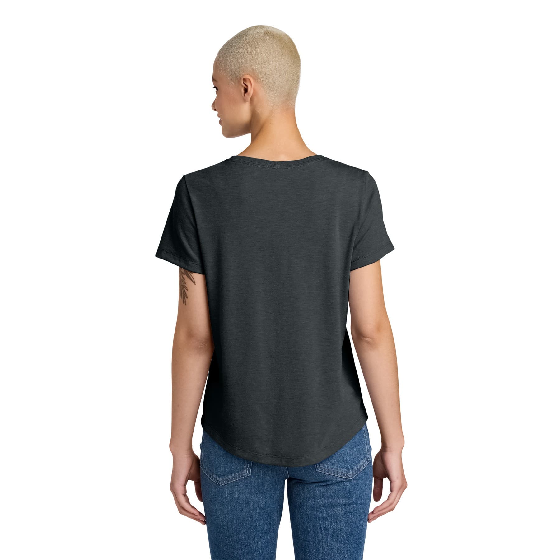 Plain space black women's relaxed tri-blend scoop neck tee, front view — view 2