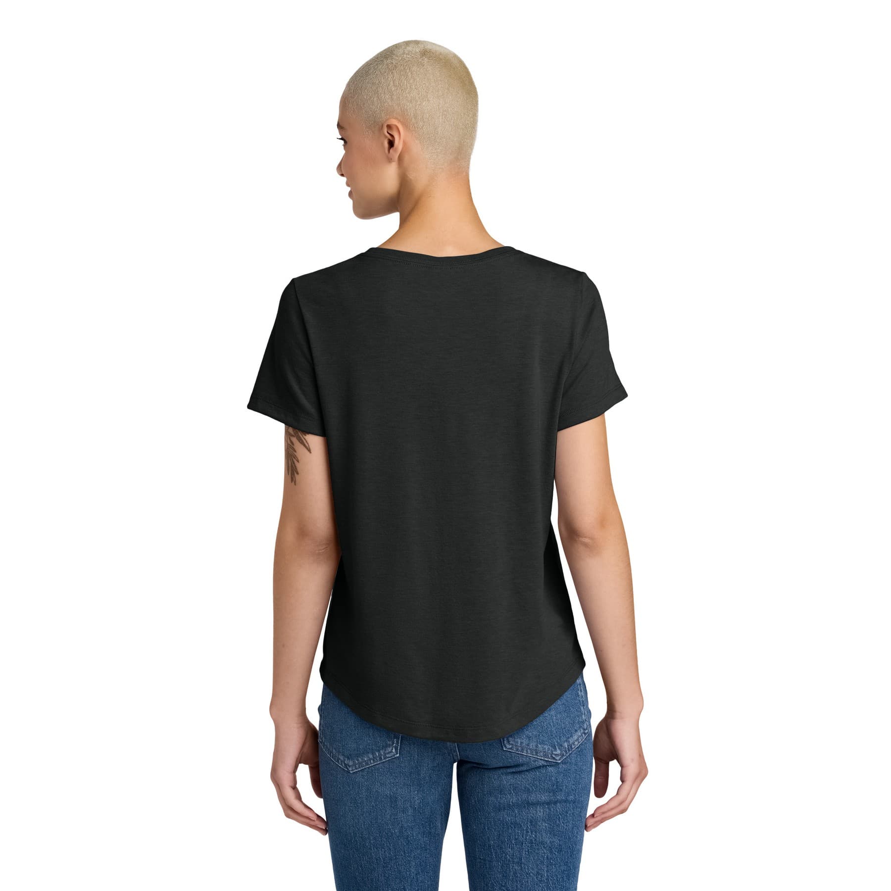 Plain space black women's relaxed tri-blend scoop neck tee, front view — view 3