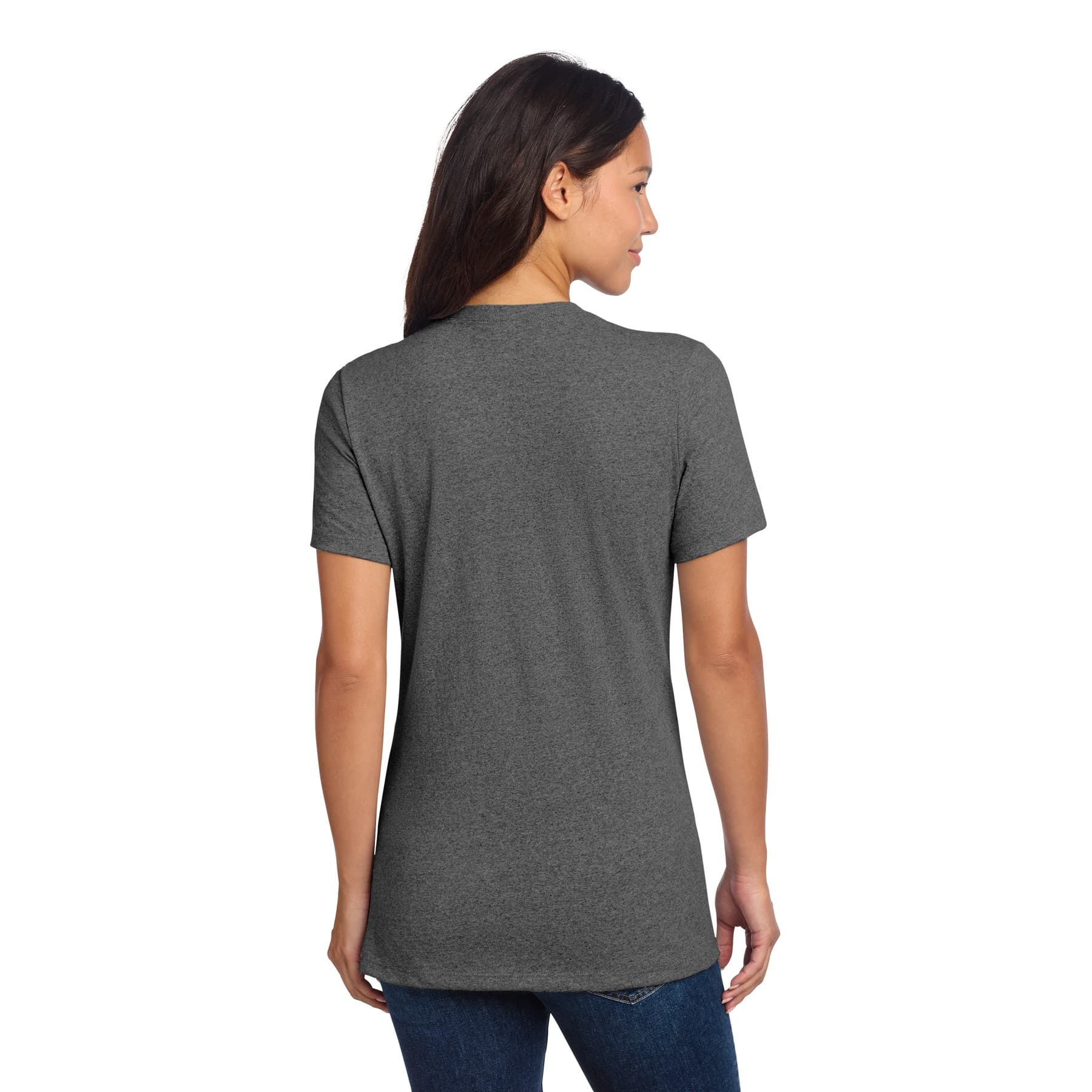 Plain reloaded charcoal heather women's recycled blend v-neck tee, front view — view 3