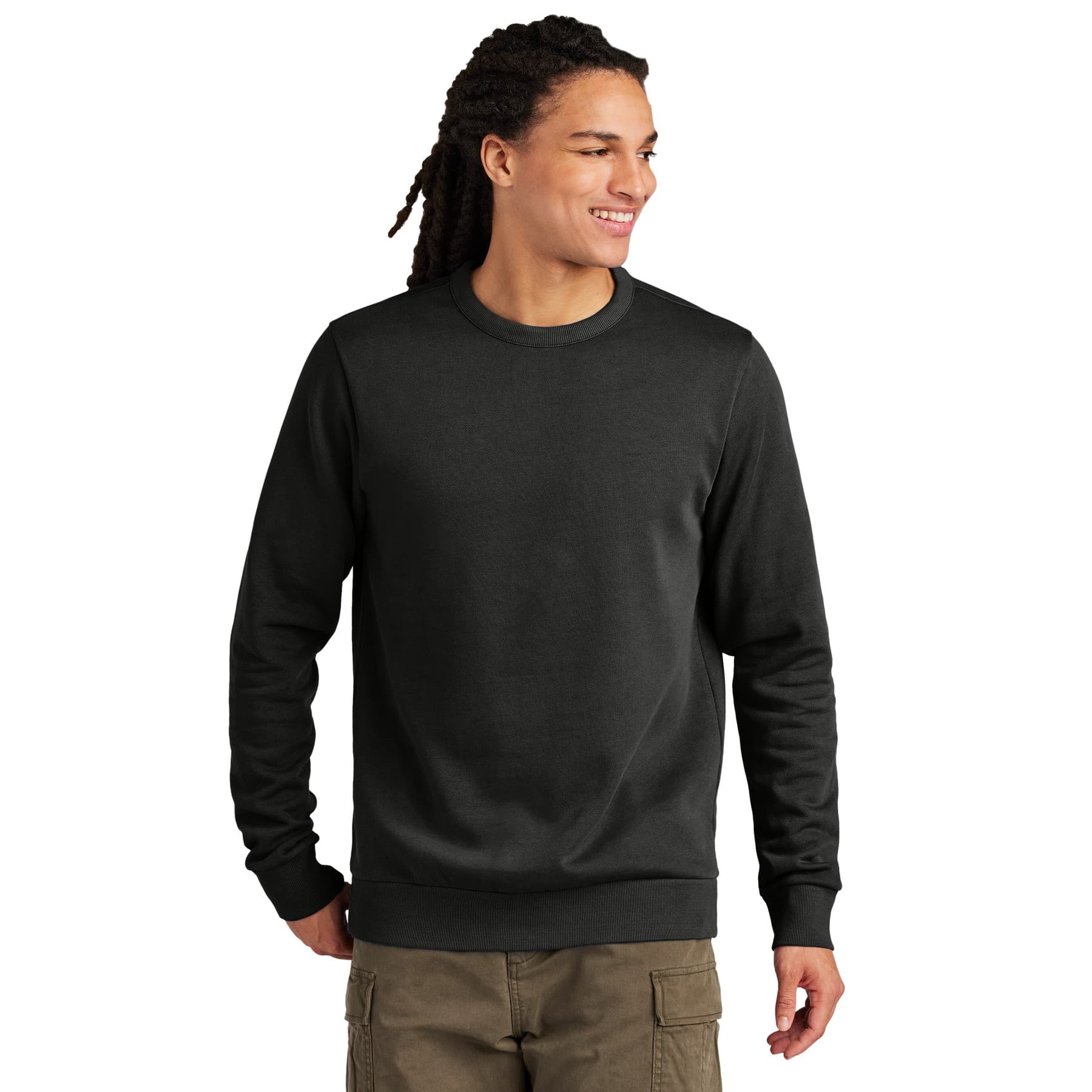 Plain black fleece crew, front view — view 2