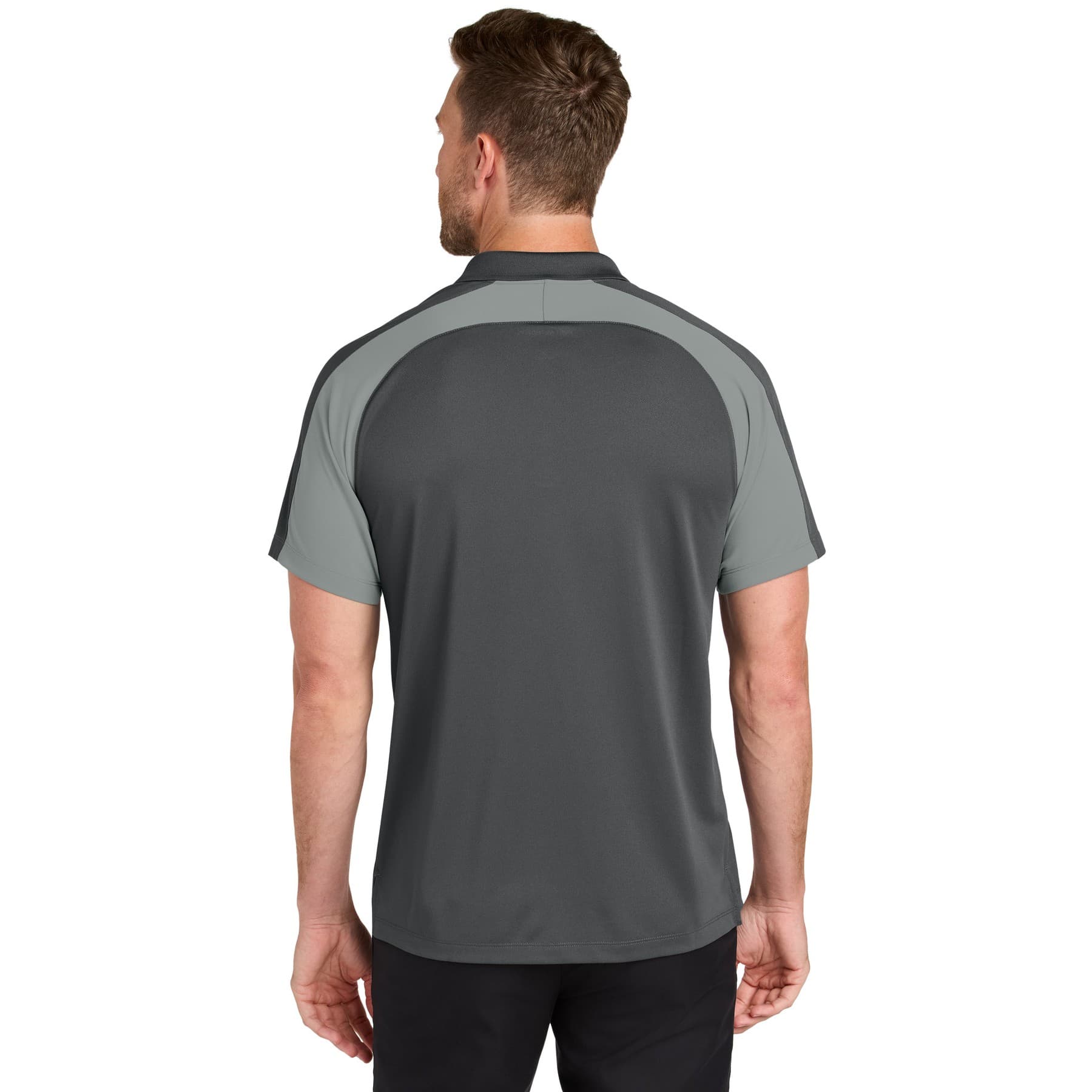 Plain storm grey/ gusty grey wearever performance pique colorblock polo, front view — view 2