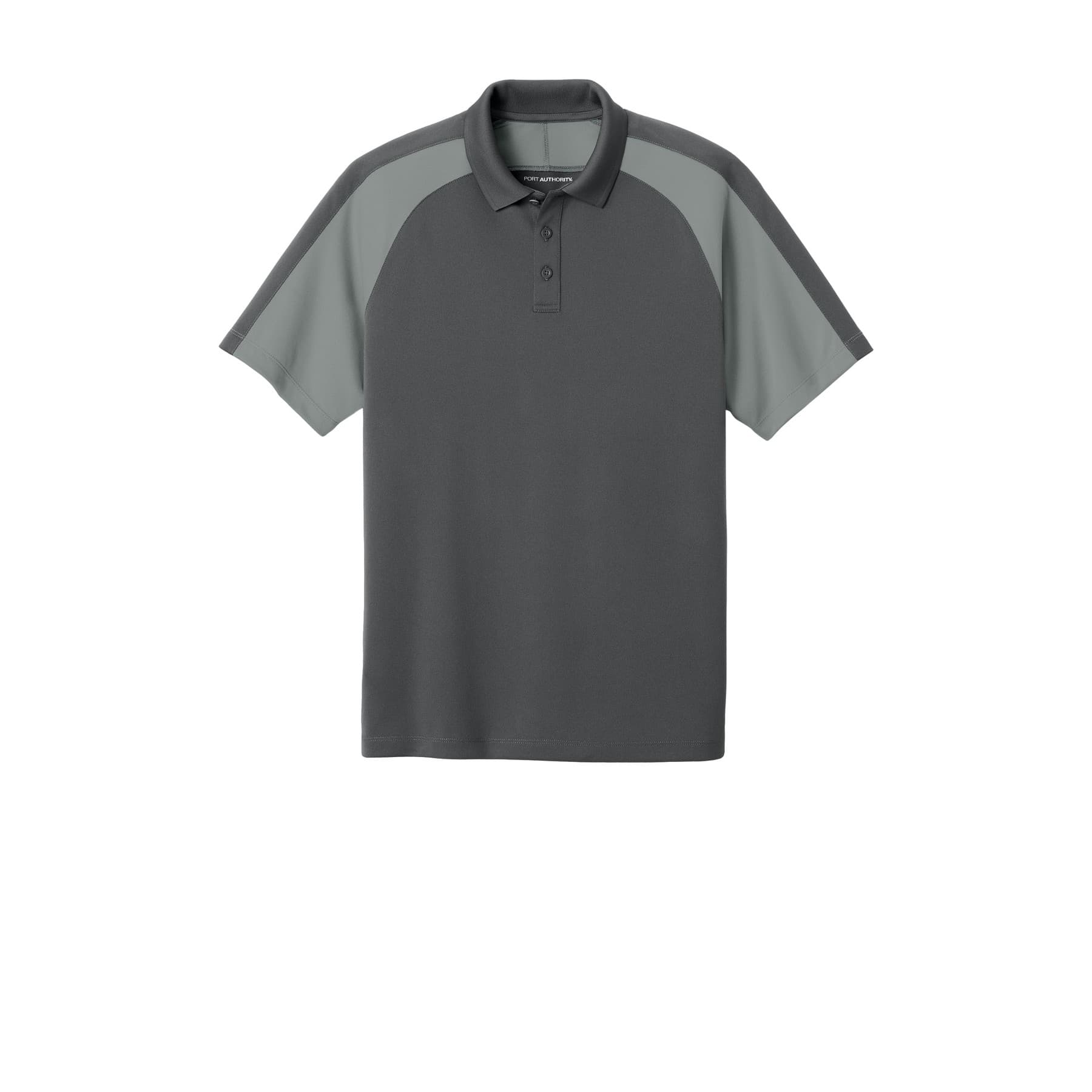 Plain storm grey/ gusty grey wearever performance pique colorblock polo, front view — view 3