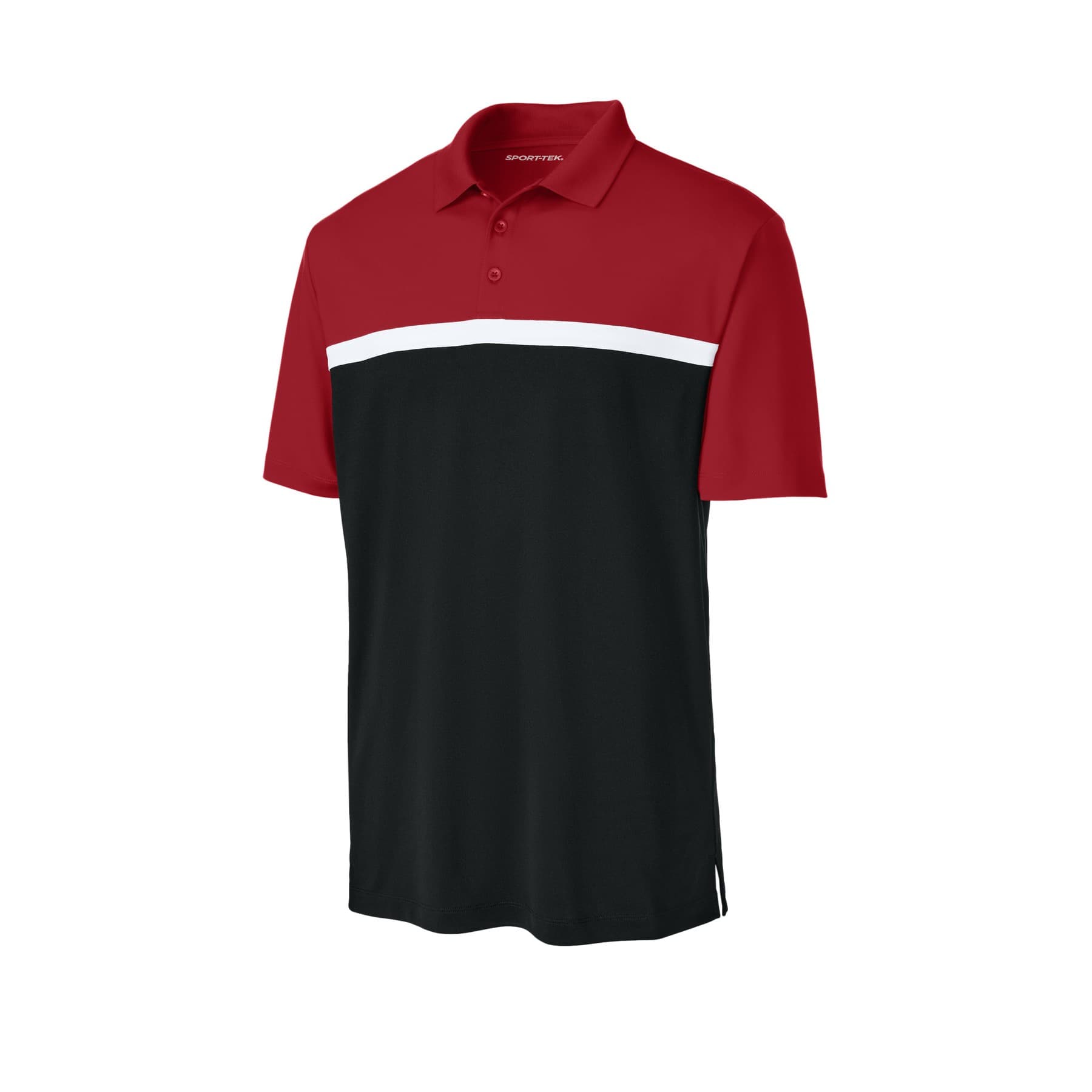 Plain deep red/ black/ white uv micropique colorblock polo, front view — view 2