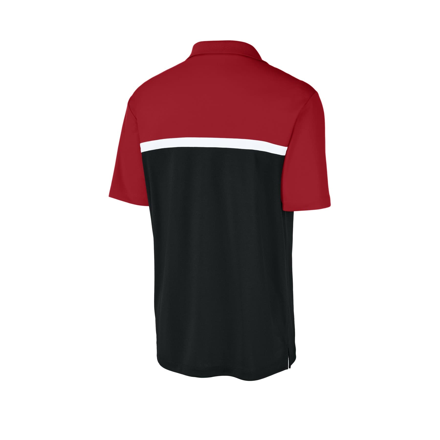 Plain deep red/ black/ white uv micropique colorblock polo, front view — view 4