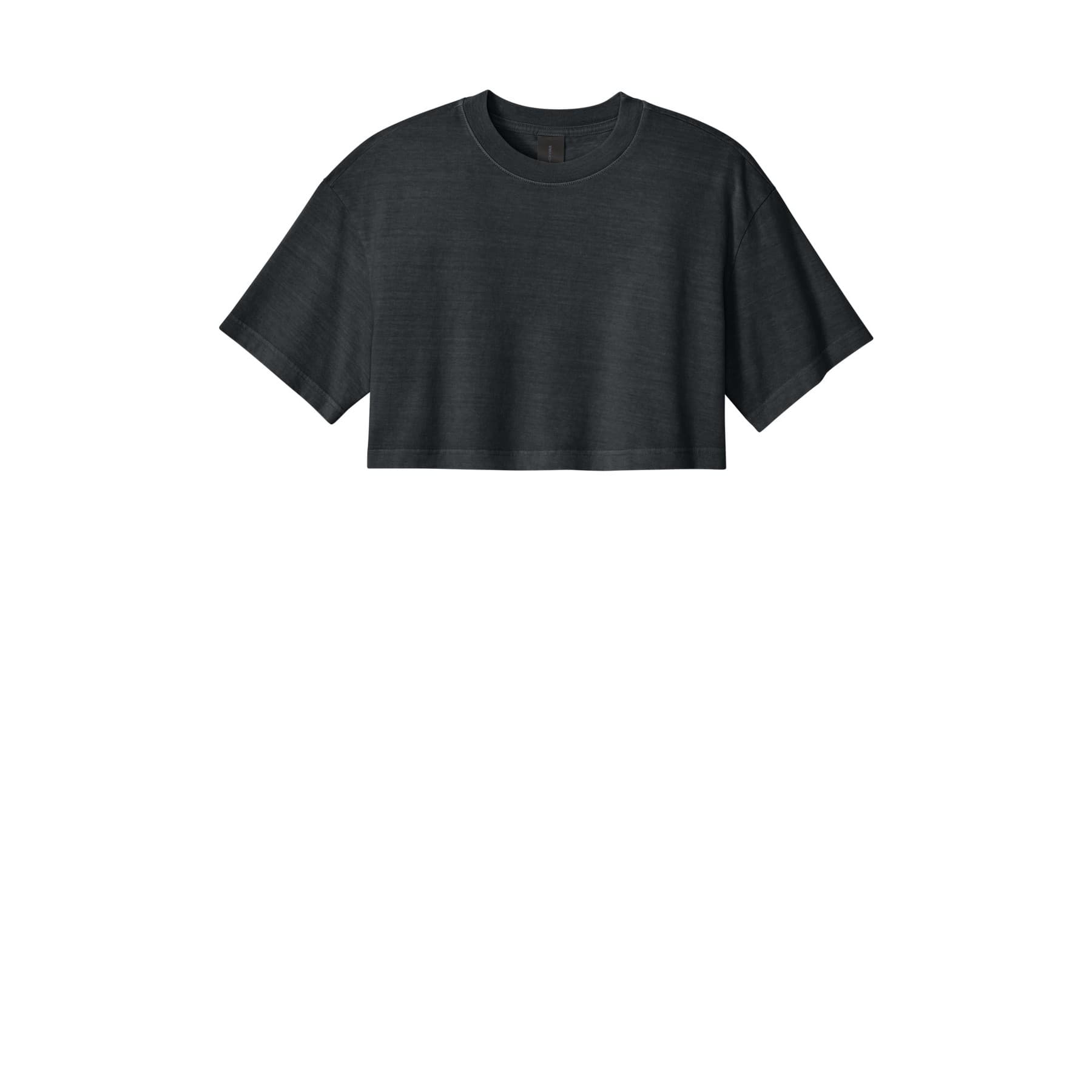 Plain washed black women's cropped cotton t-shirt, front view — view 3