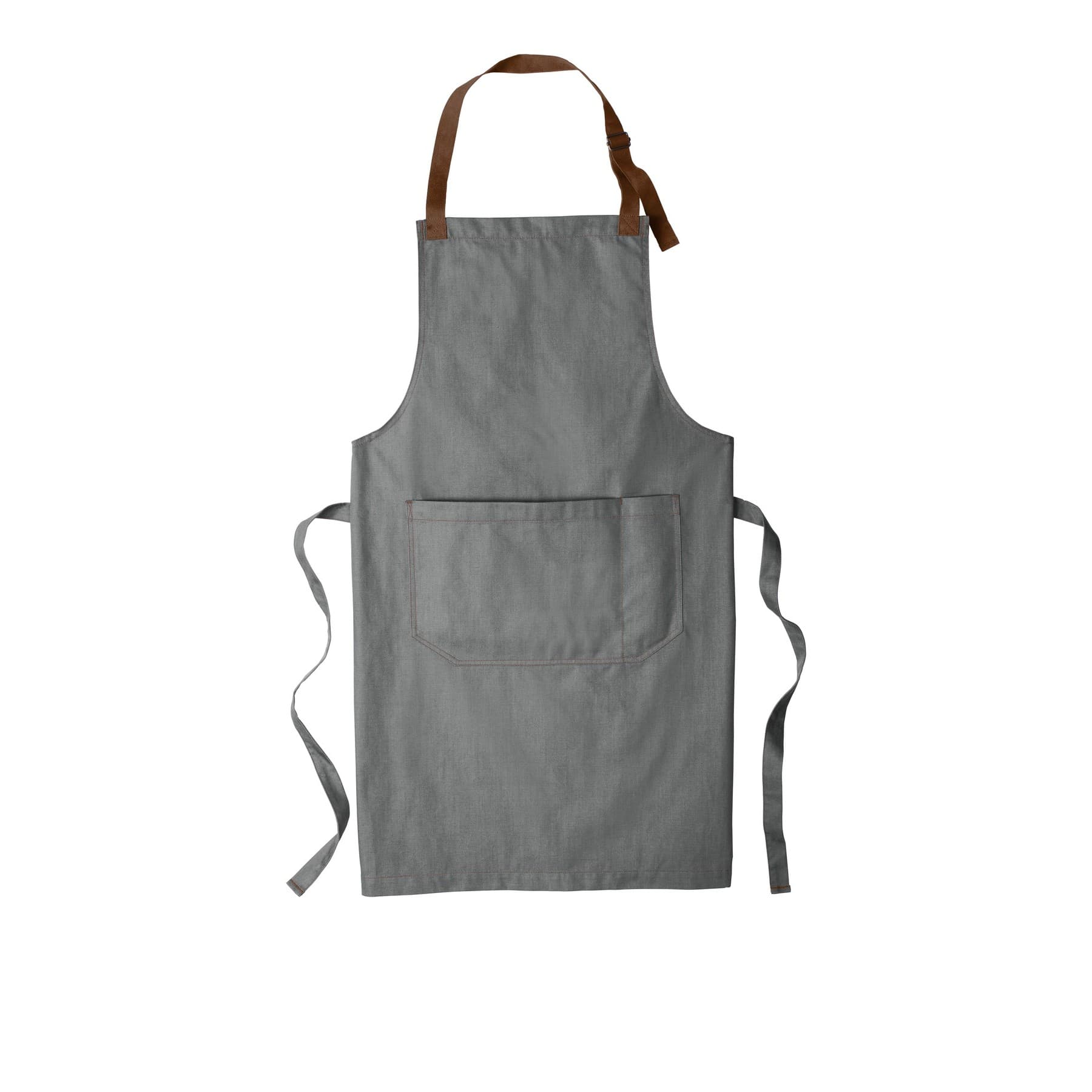 Plain ash grey market full-length bib apron, front view