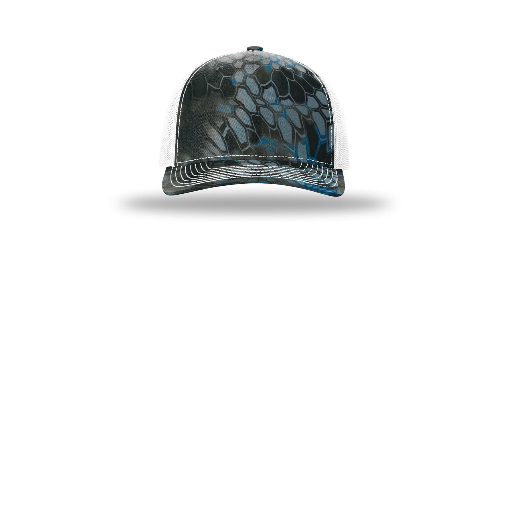 Plain kryptek typhon/ black printed five-panel trucker, front view — view 3