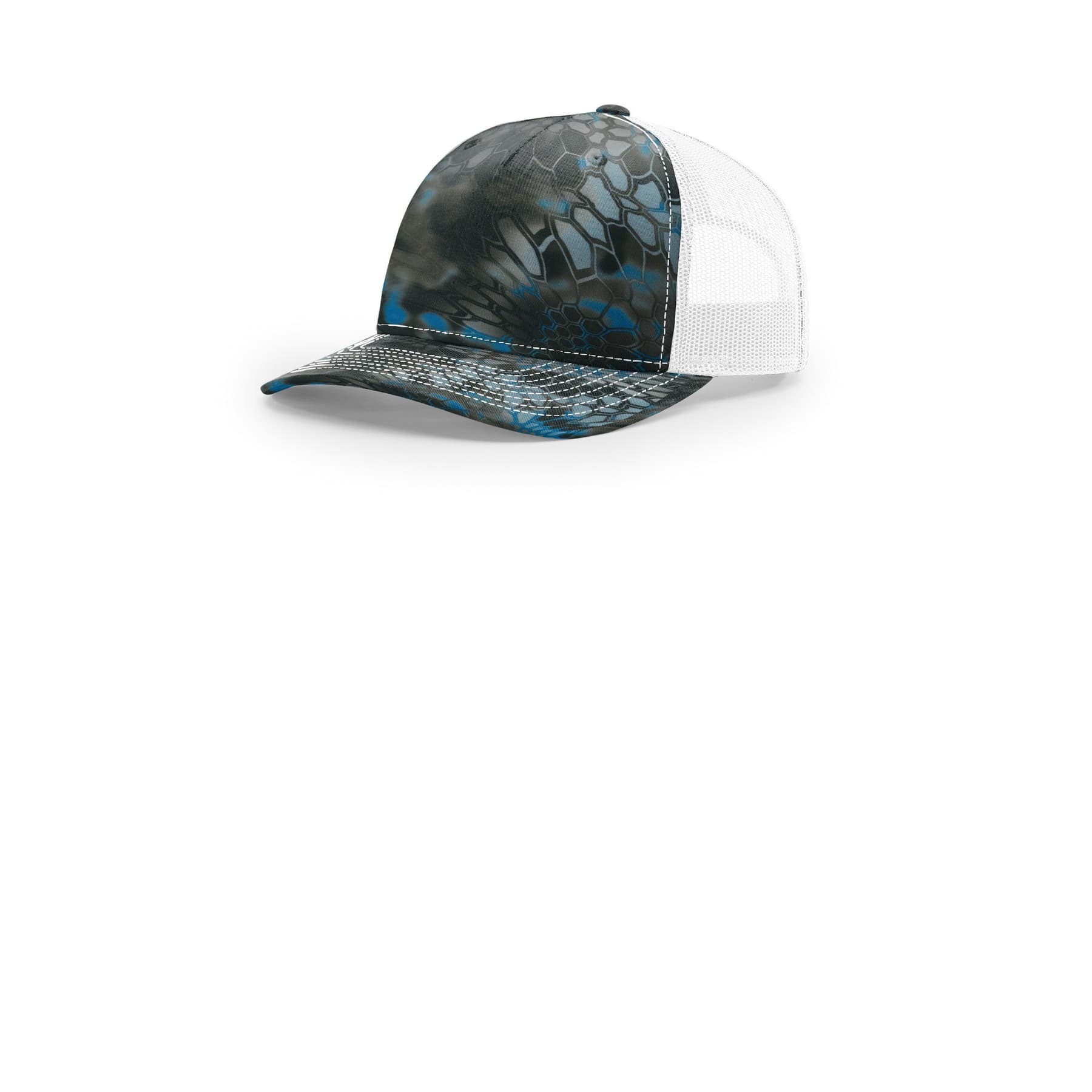 Plain kryptek typhon/ black printed five-panel trucker, front view — view 4
