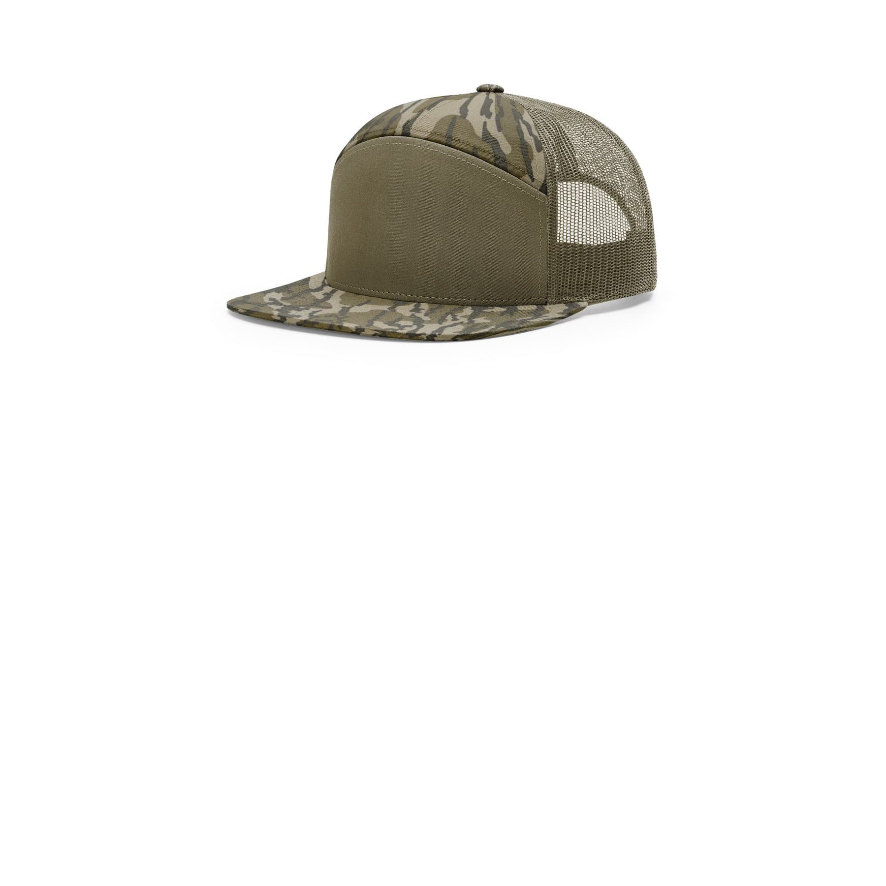 Plain realtree advantage/ khaki printed 7-panel trucker, front view — view 3