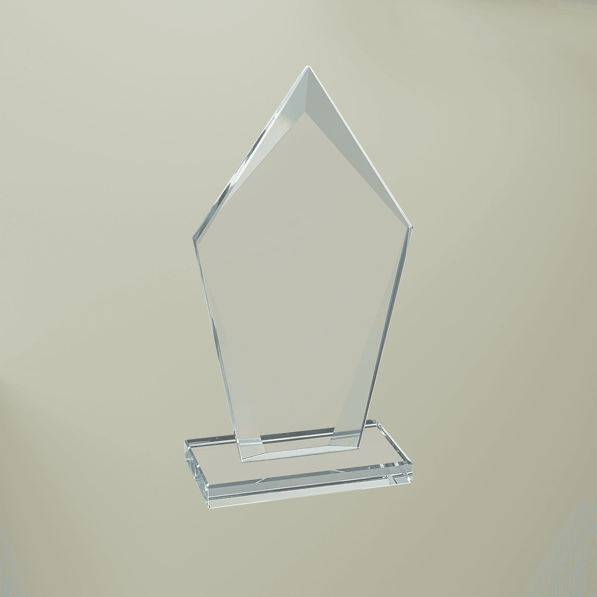 Plain clear diamond shaped glass award (engraving), front view