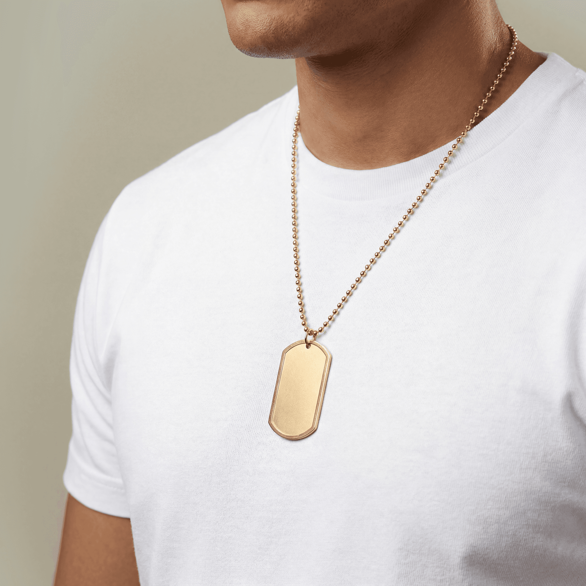 Plain stainless steel dog tag with chain, front view