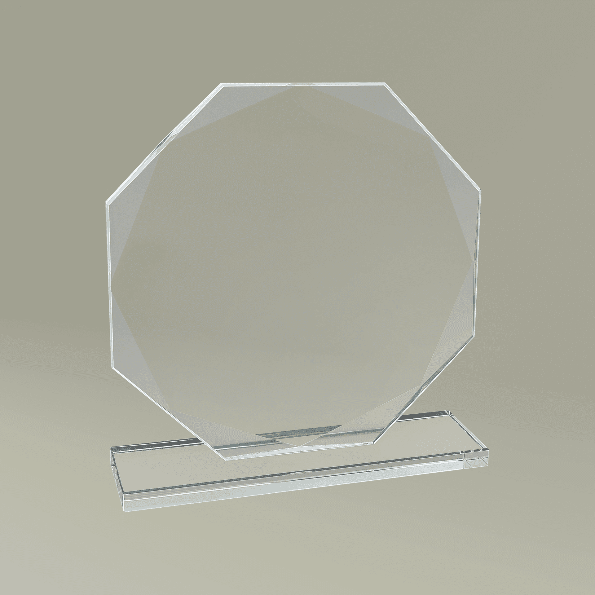 Plain clear octagon shaped glass award (engraving), front view — view 2