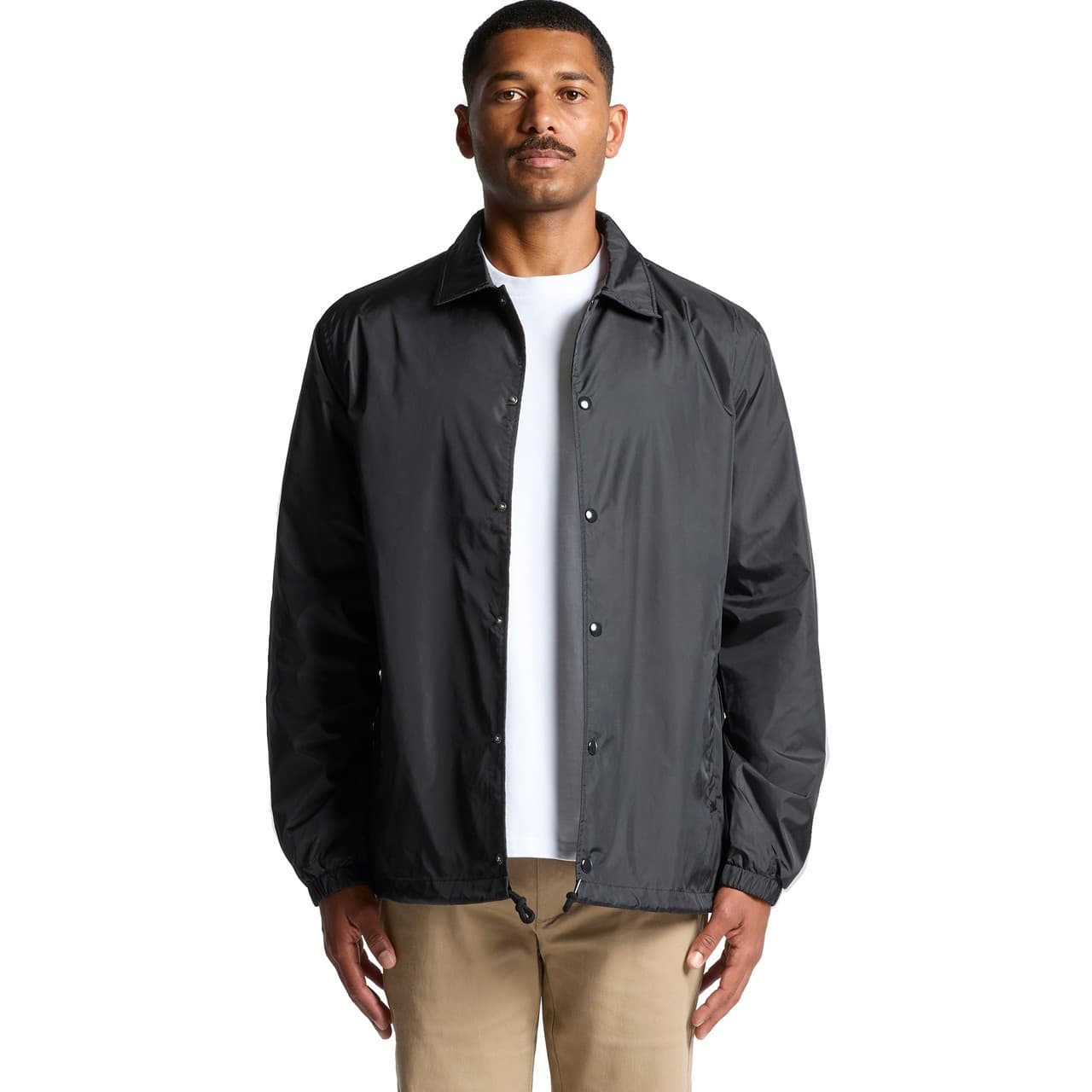 Plain black coach jacket, front view — view 3