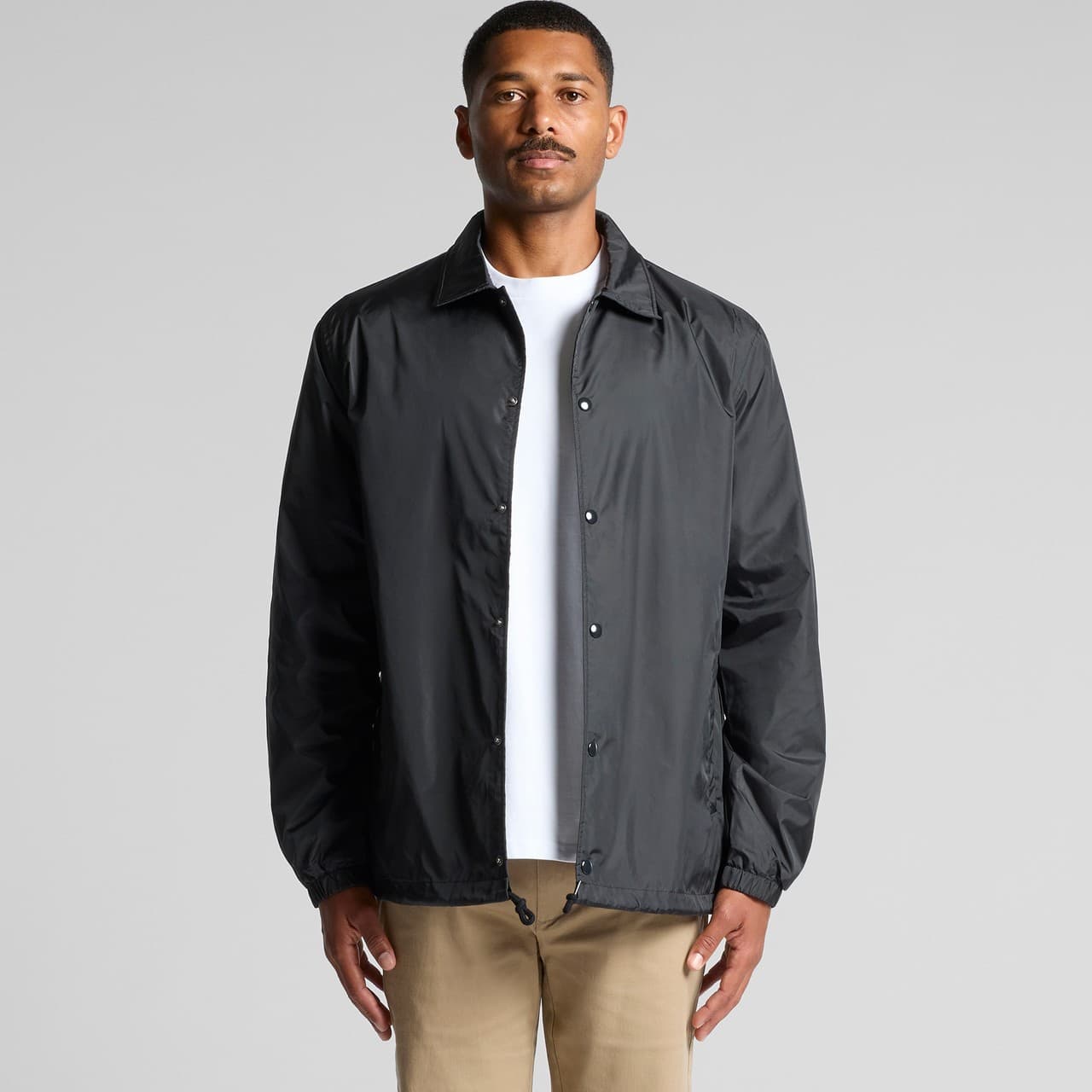 Plain black coach jacket, front view — view 4