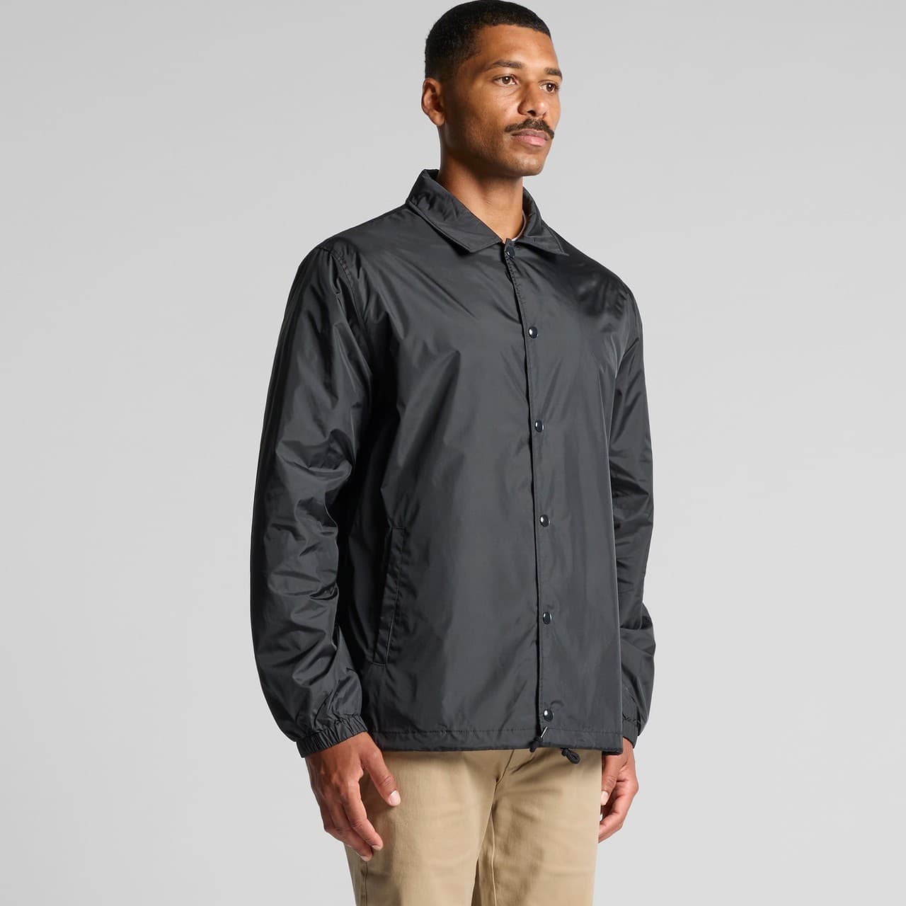 Plain black coach jacket, front view — view 6