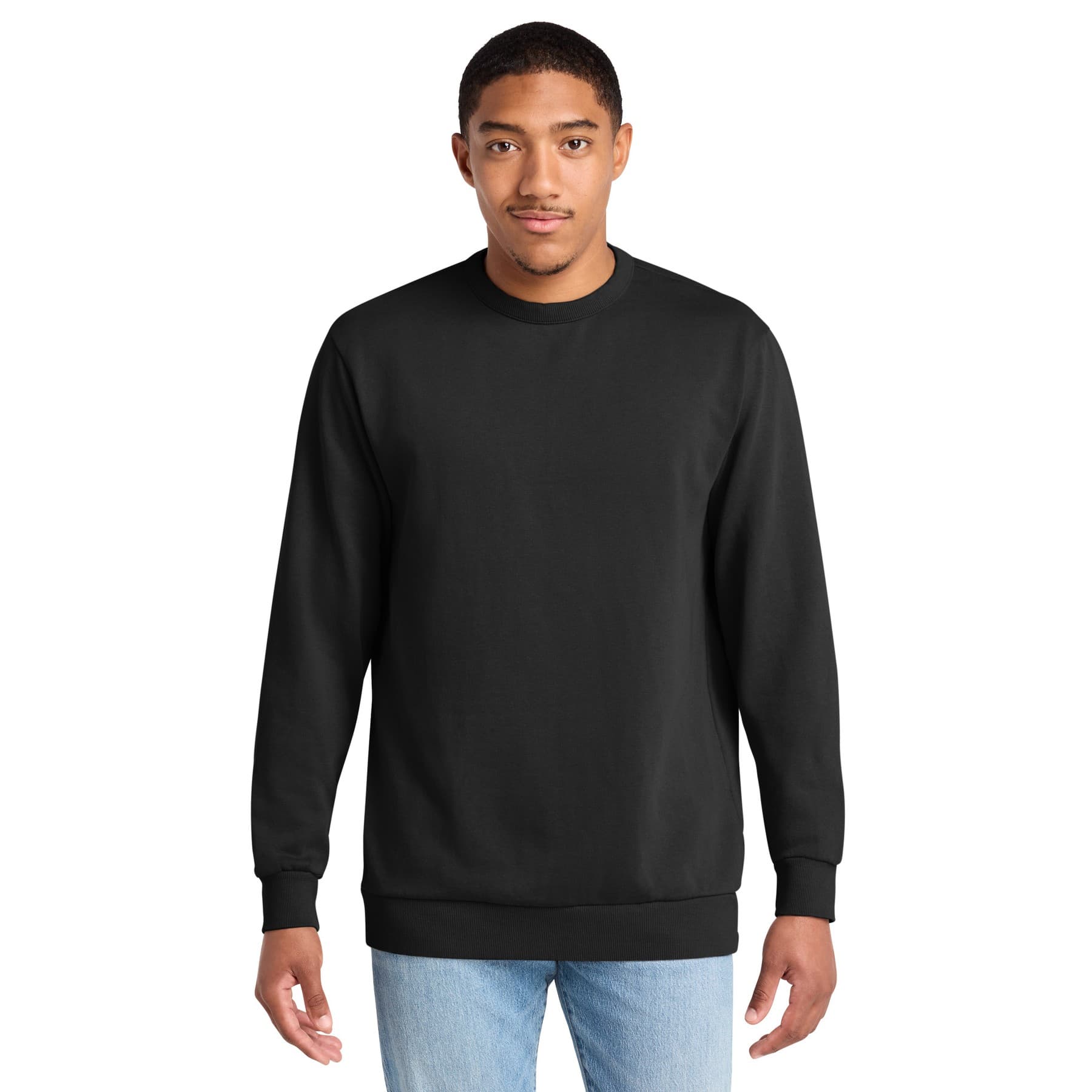 Plain black fleece crew, front view — view 6