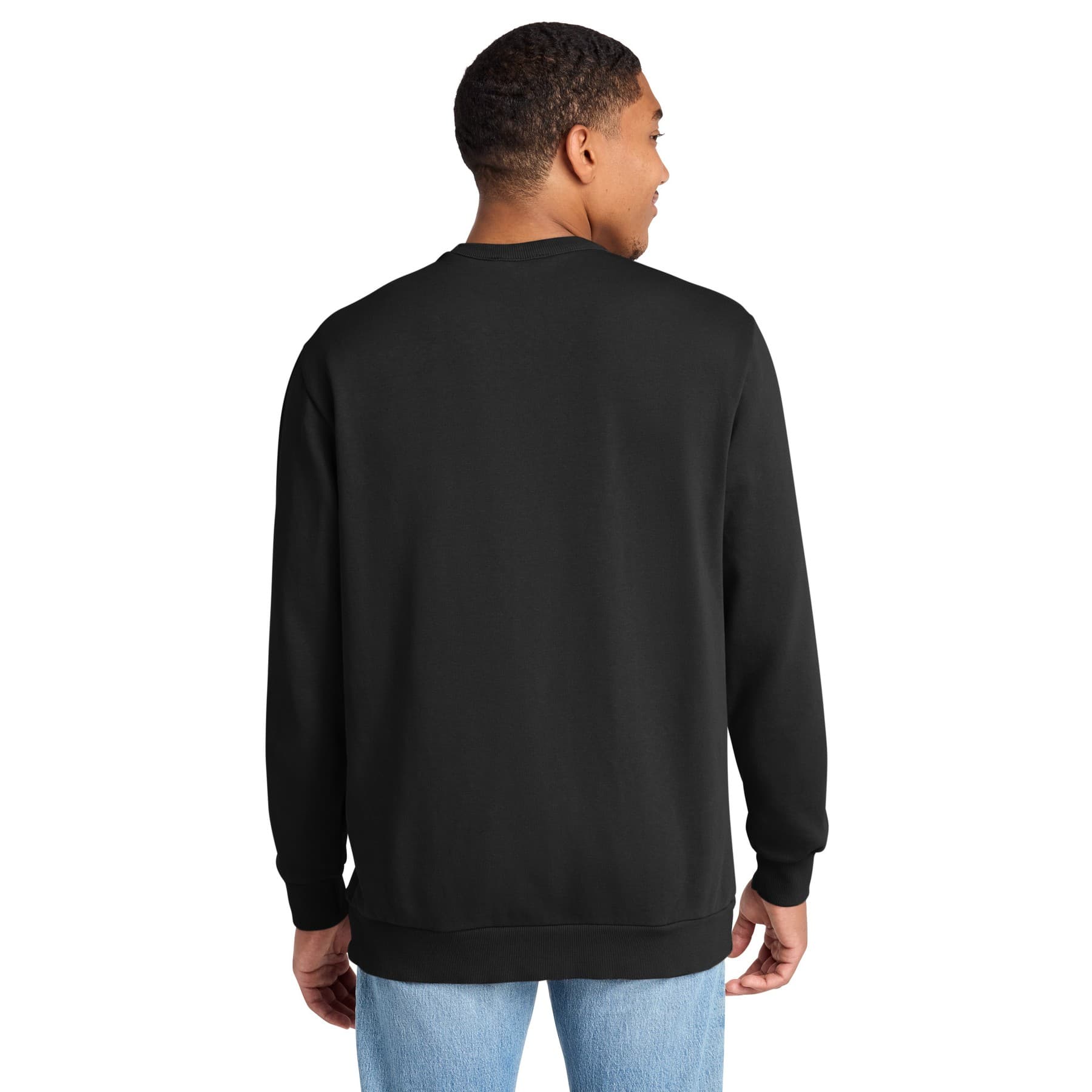 Plain black fleece crew, front view — view 9
