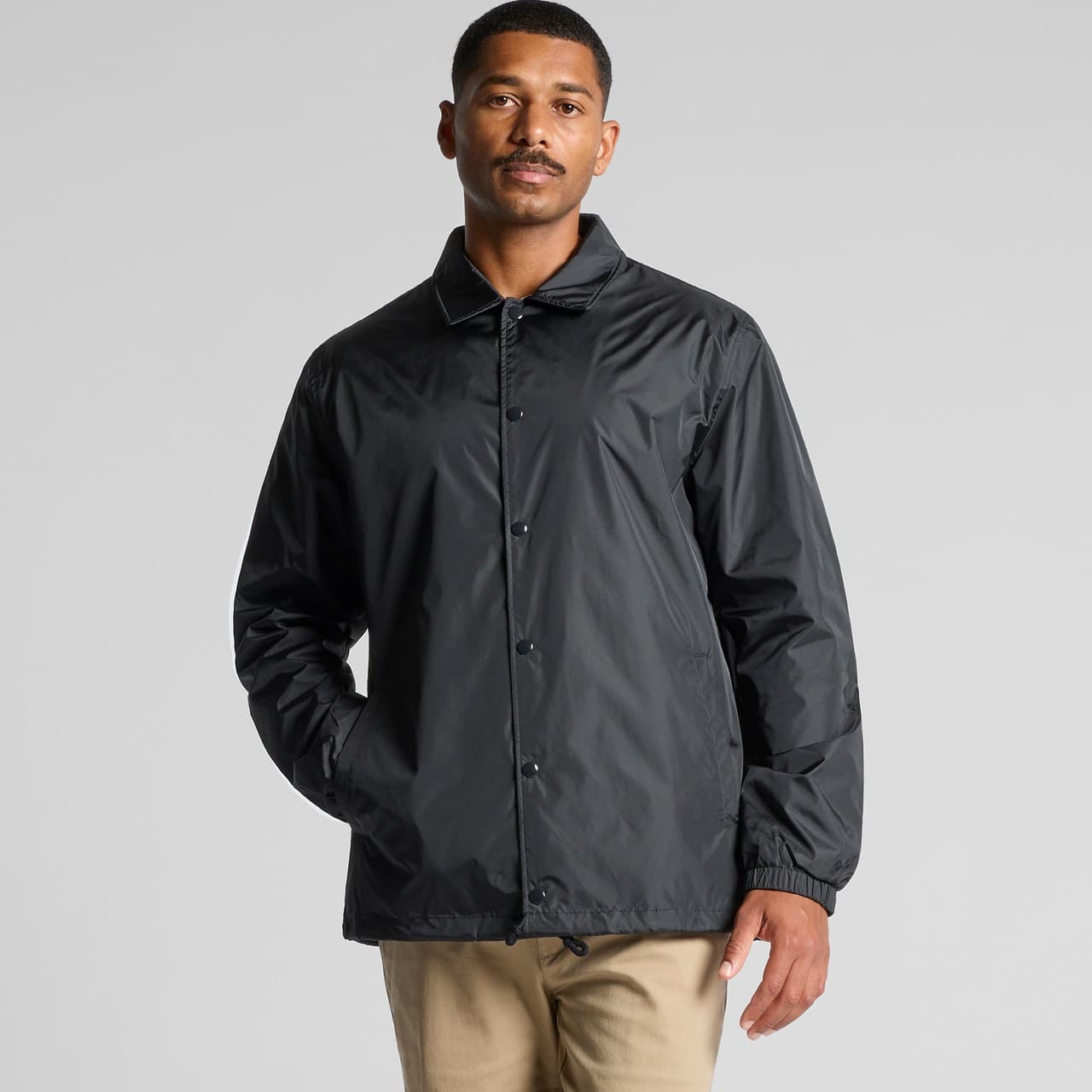 Plain black coach jacket, front view — view 7