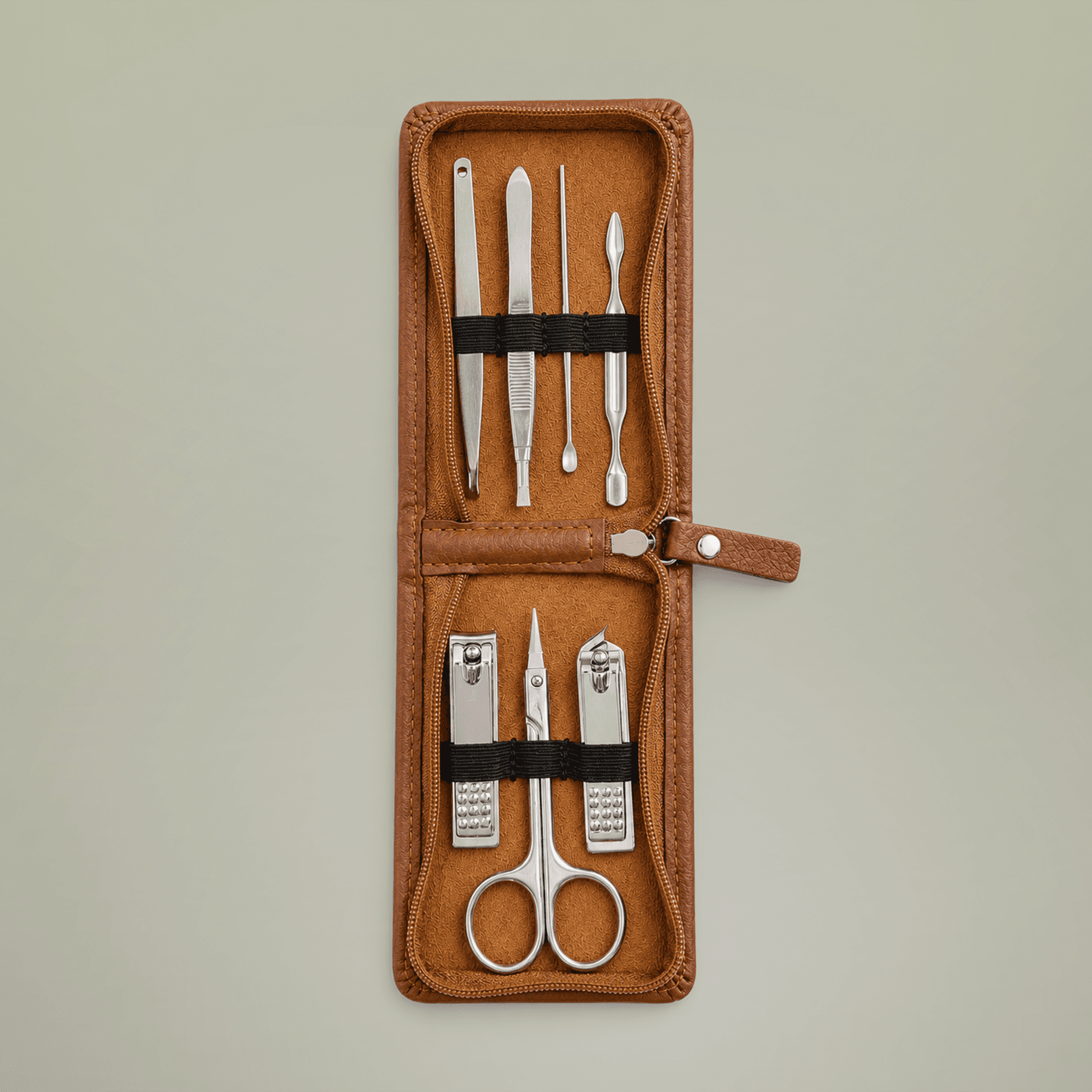 Plain chestnut mens grooming set, front view — view 2