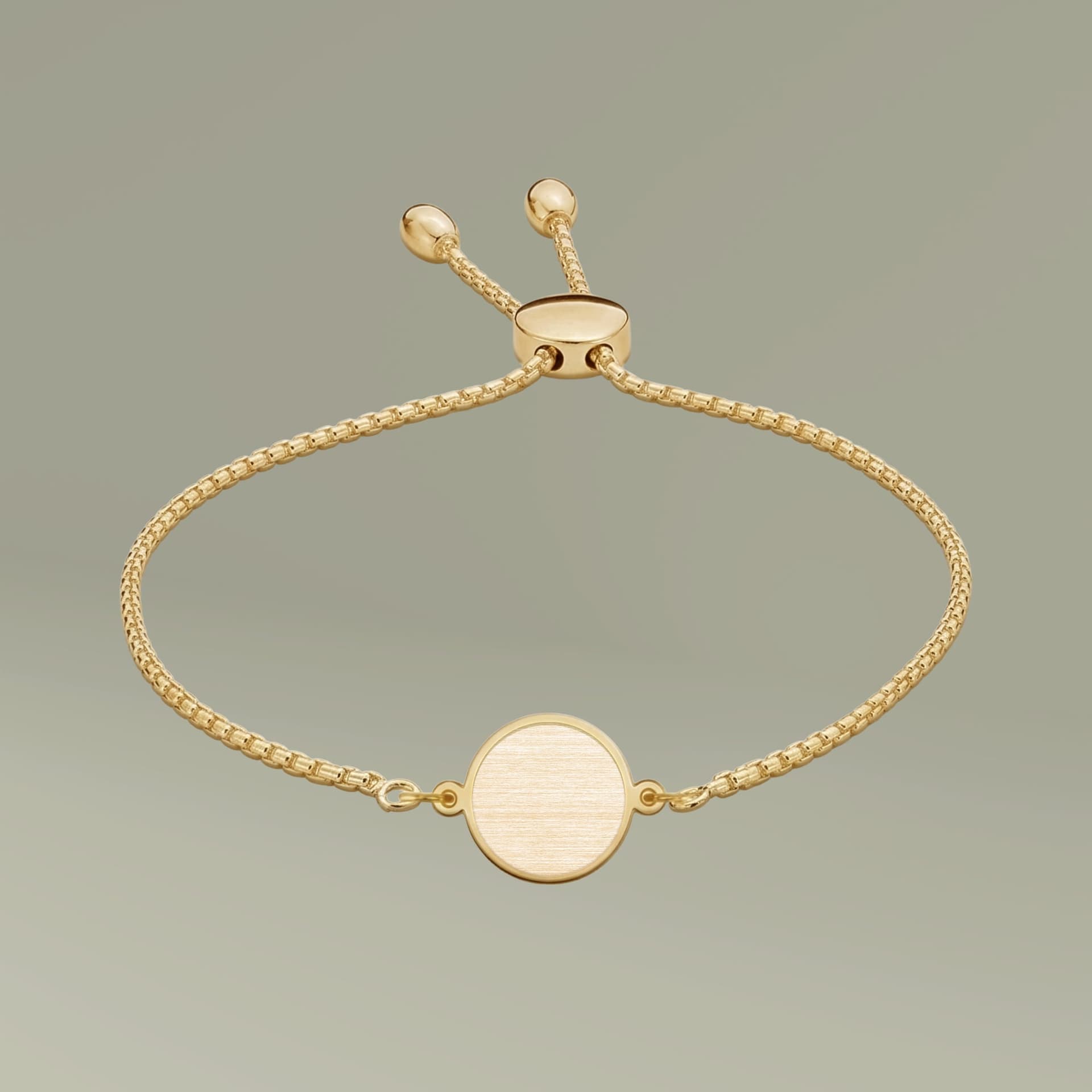 Plain gold plated adjustable picture charm bracelet, front view