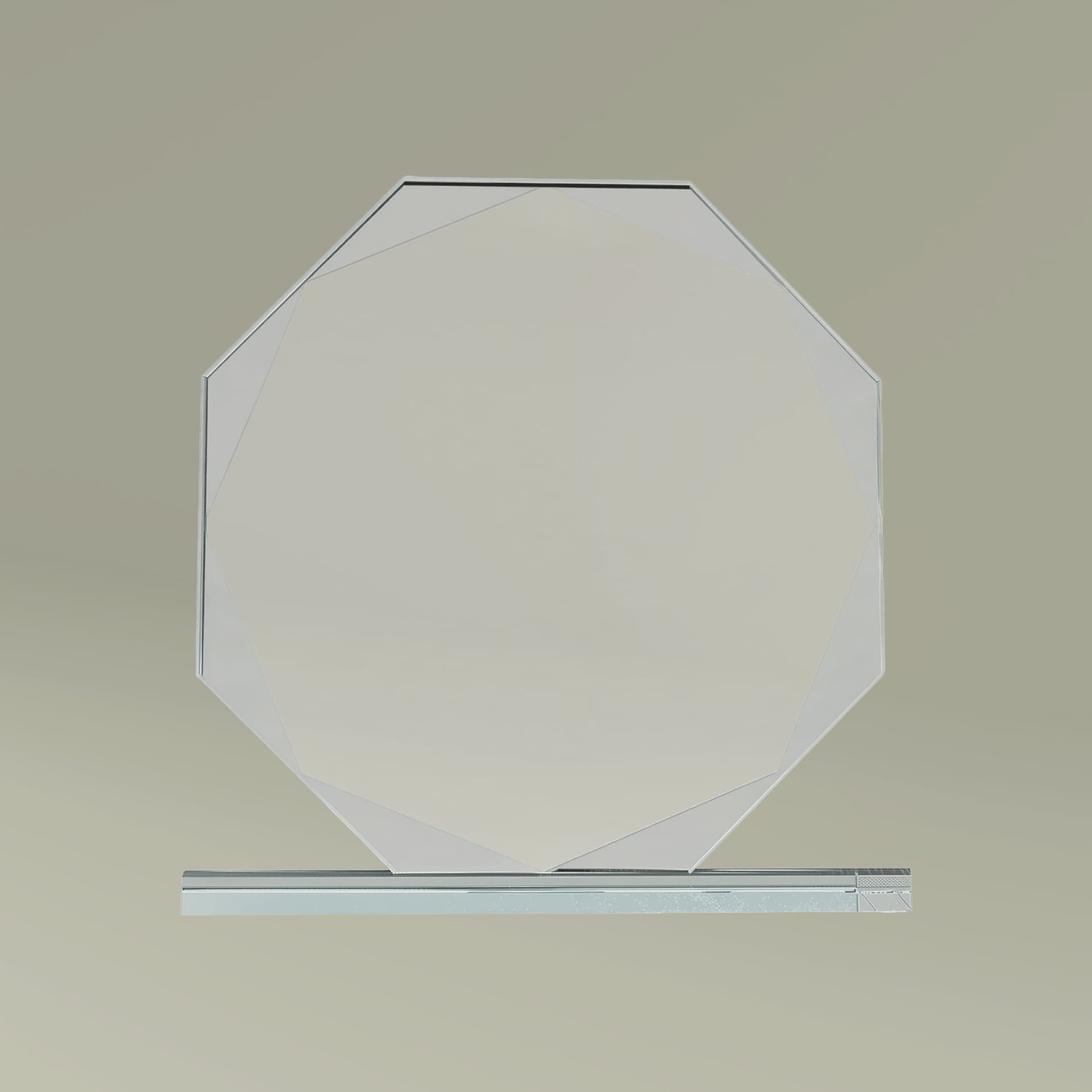 Plain clear octagon shaped glass award (engraving), front view