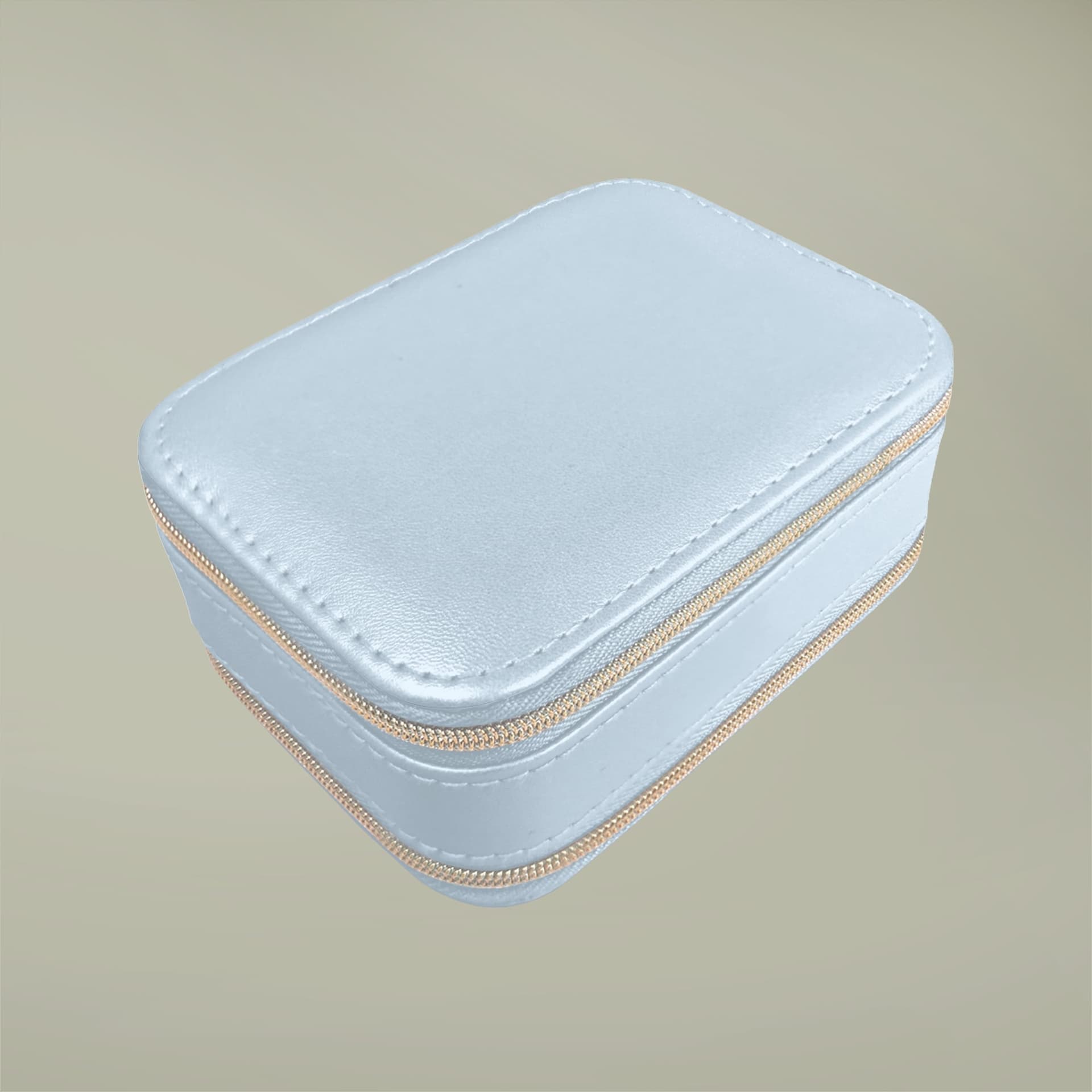 Plain light blue double zipper jewelry box, front view