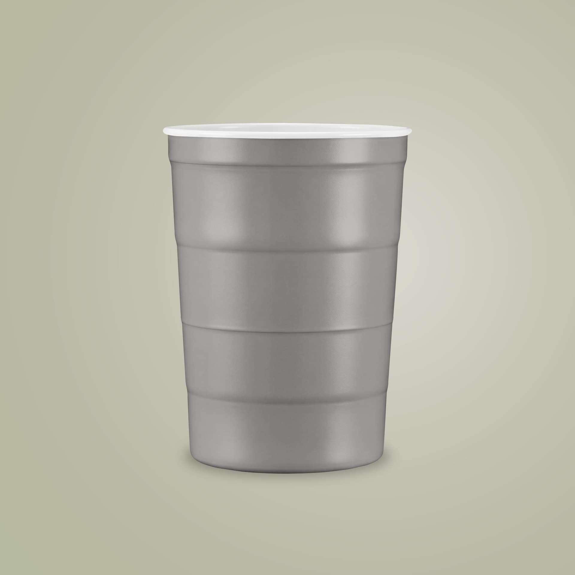 Plain gray recyclable steel cup, front view