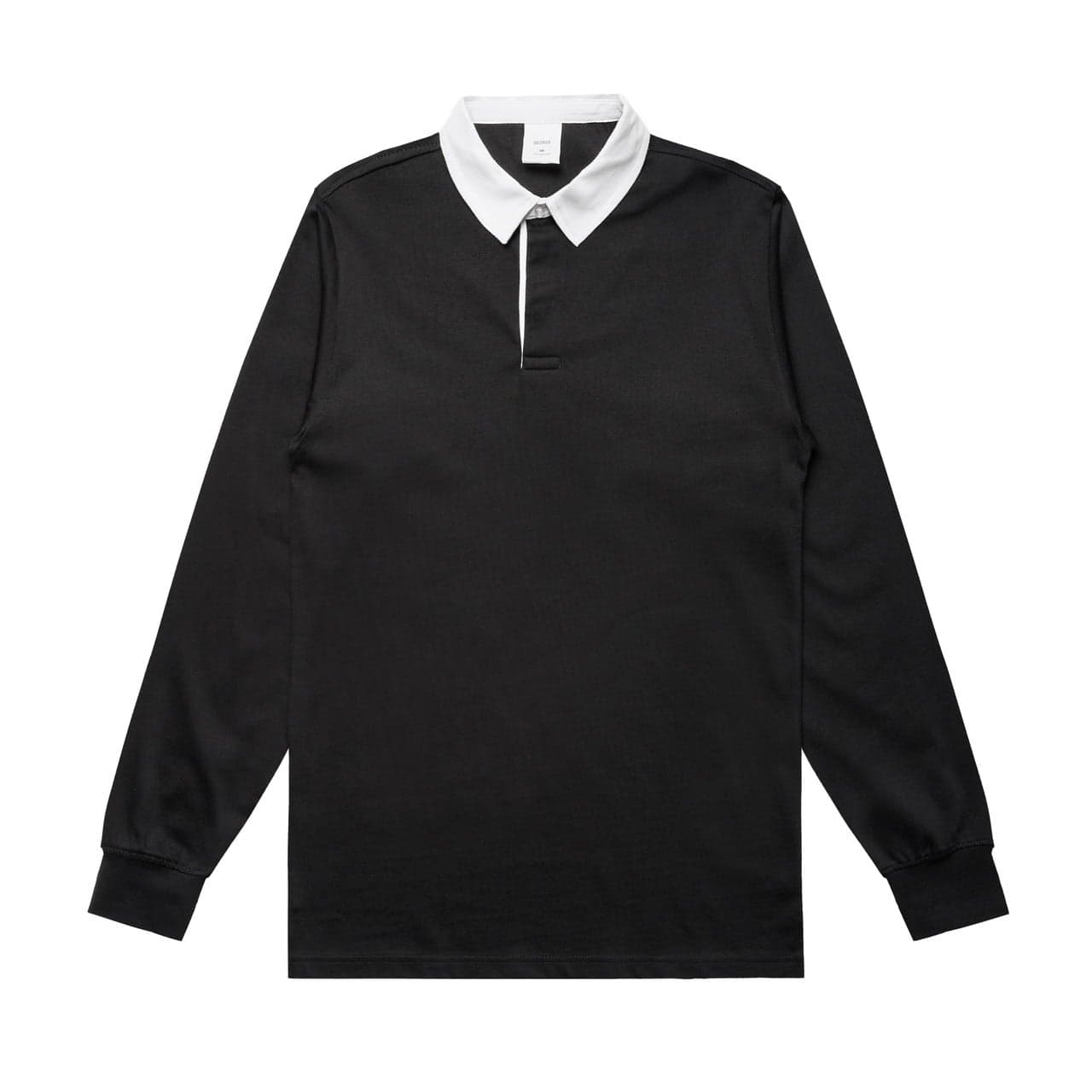 Plain black rugby jersey, front view