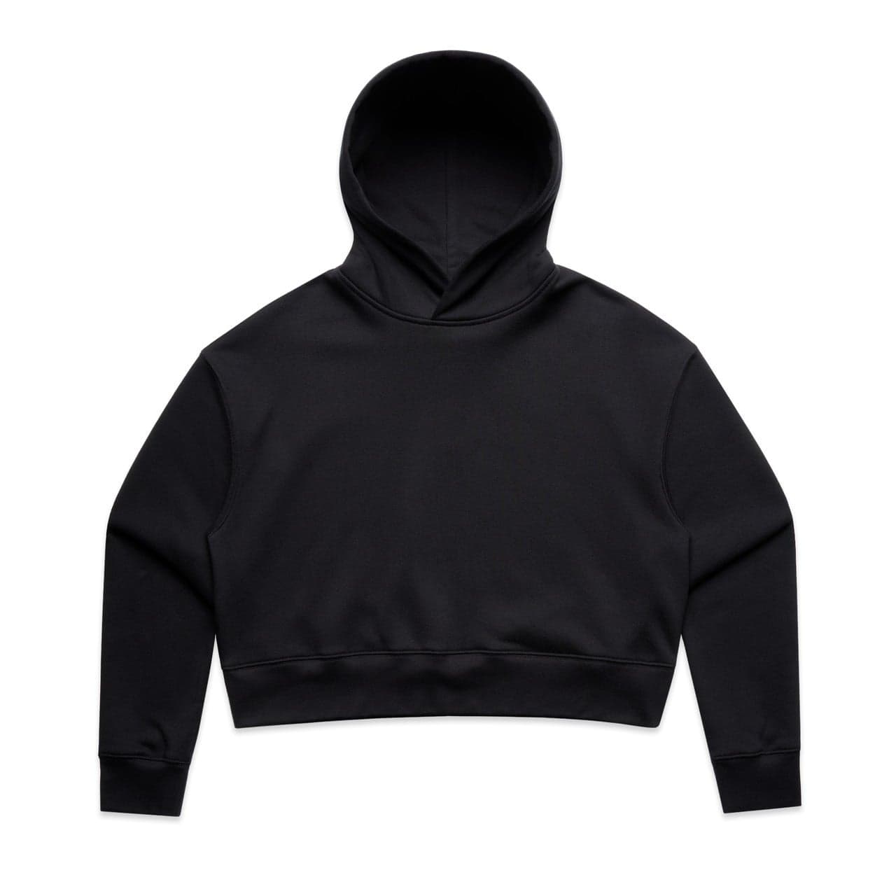 Plain black women's relax crop hood, front view