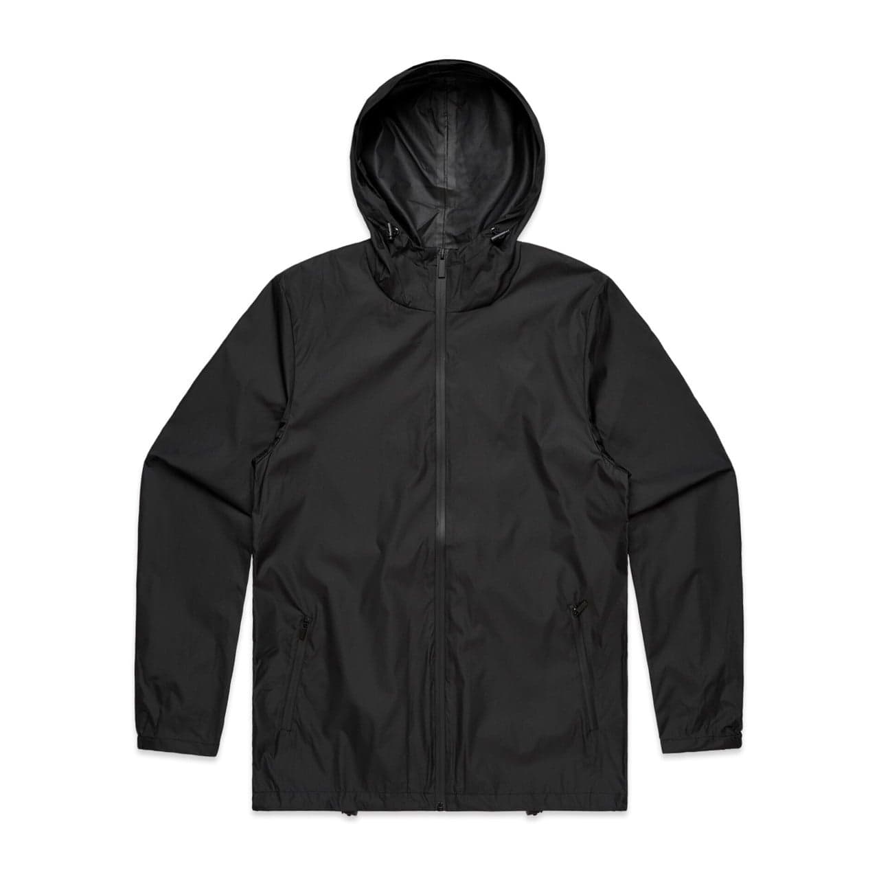 Plain black section zip jacket, front view