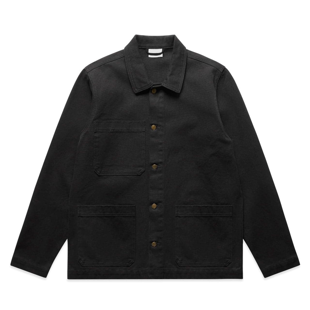 Plain black canvas chore jacket, front view