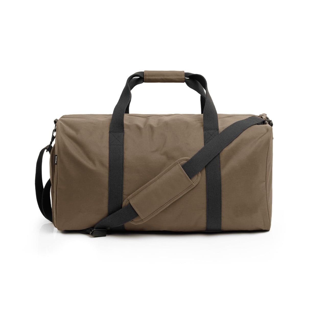 Plain walnut/black escape travel bag, front view