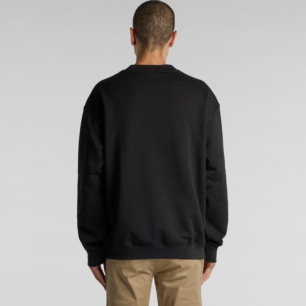 Plain black made crew, front view