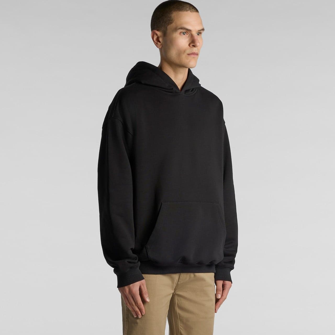 Plain black made hood, front view