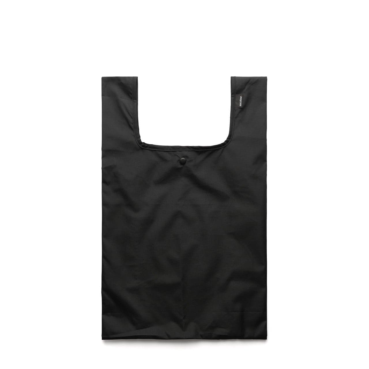 Plain black grocery bag, front view