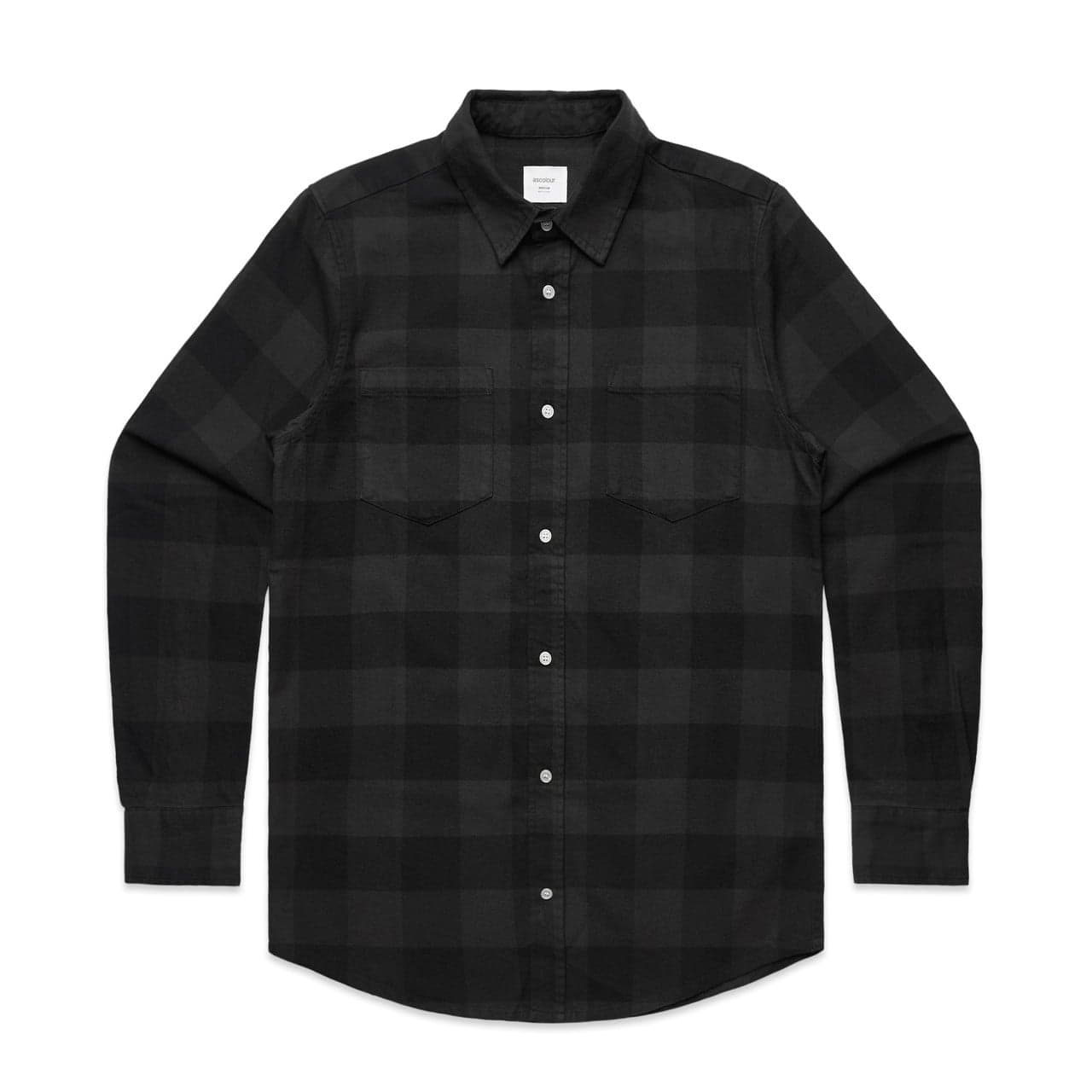Plain coal/black check shirt, front view