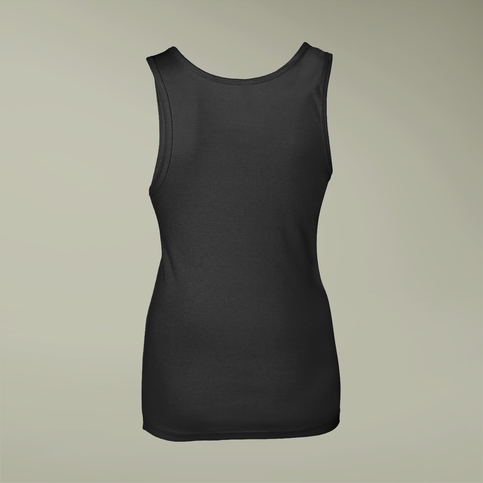 Plain black women's baby rib tank, front view