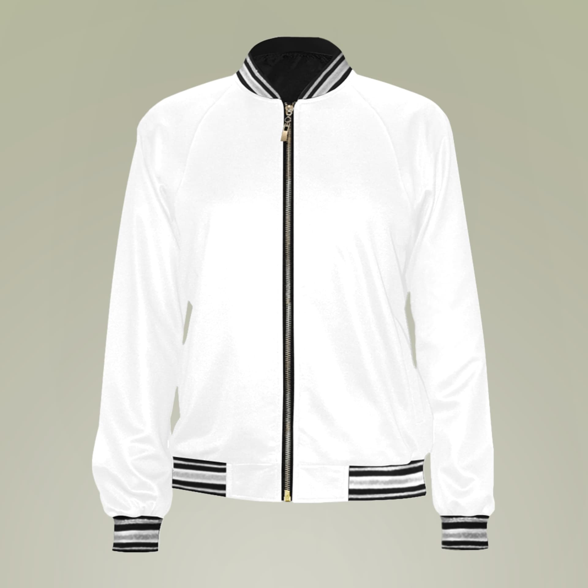 Plain black women's varsity jacket (aop), front view