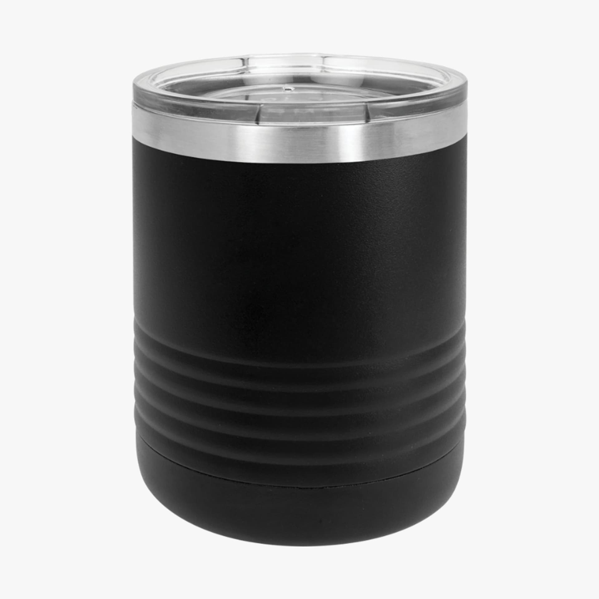 Plain black insulated tumbler, 10oz, front view