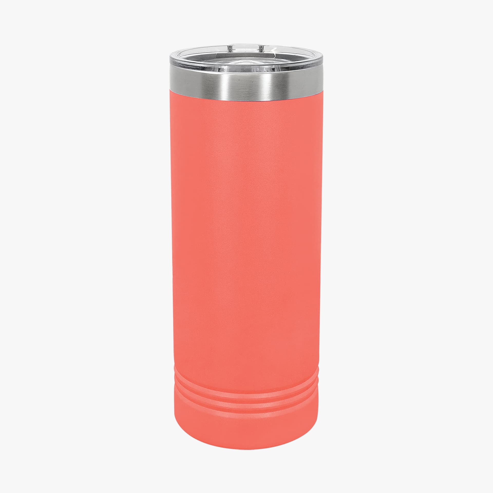 Plain coral skinny tumbler, 22oz, front view