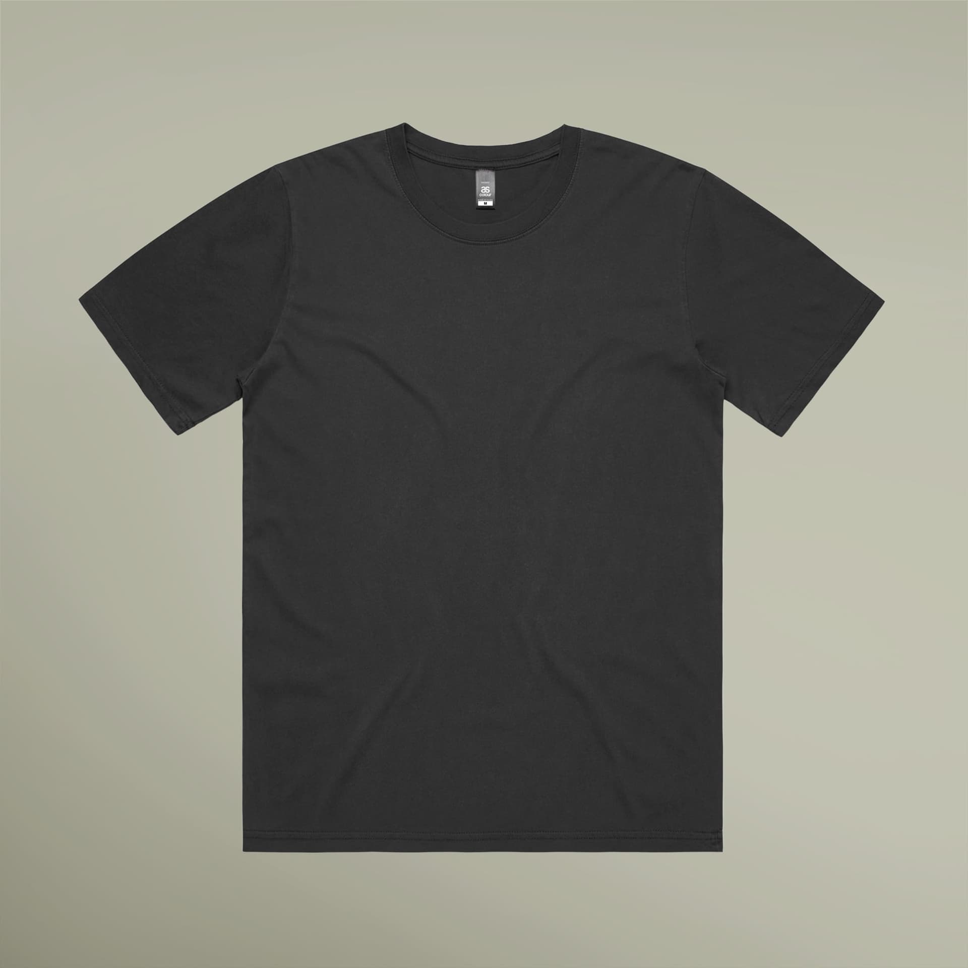 Plain faded black men's staple faded tee, front view