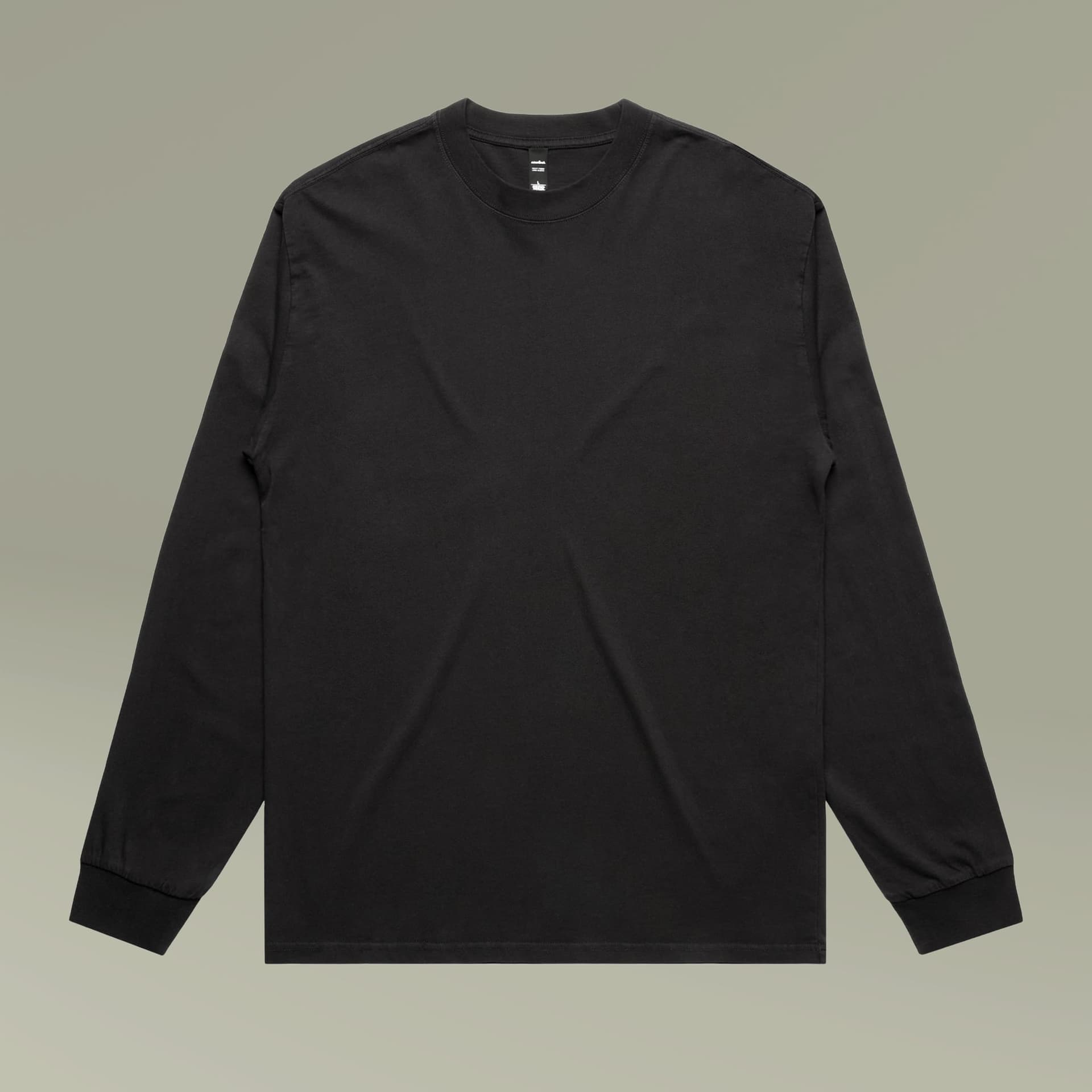 Plain faded black men's heavy faded long sleeve tee, front view