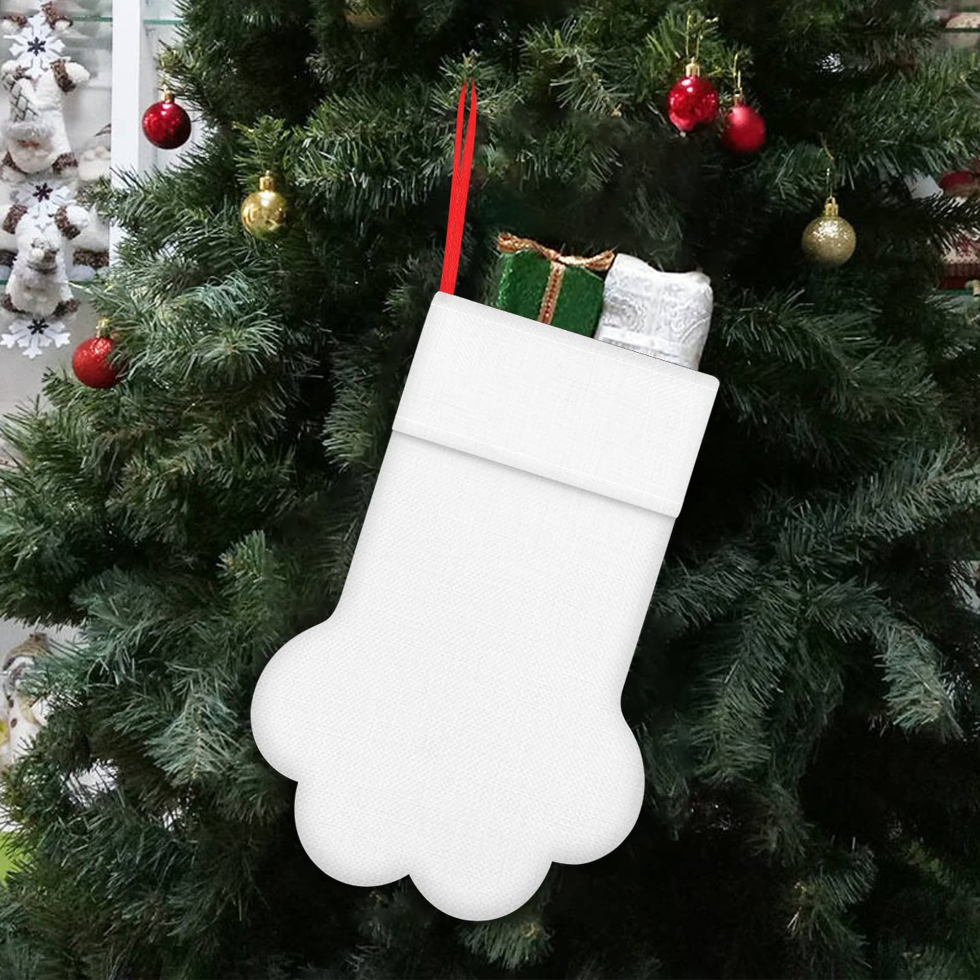 Custom Paw-Shaped Linen Christmas Stocking with Your Photo or Text