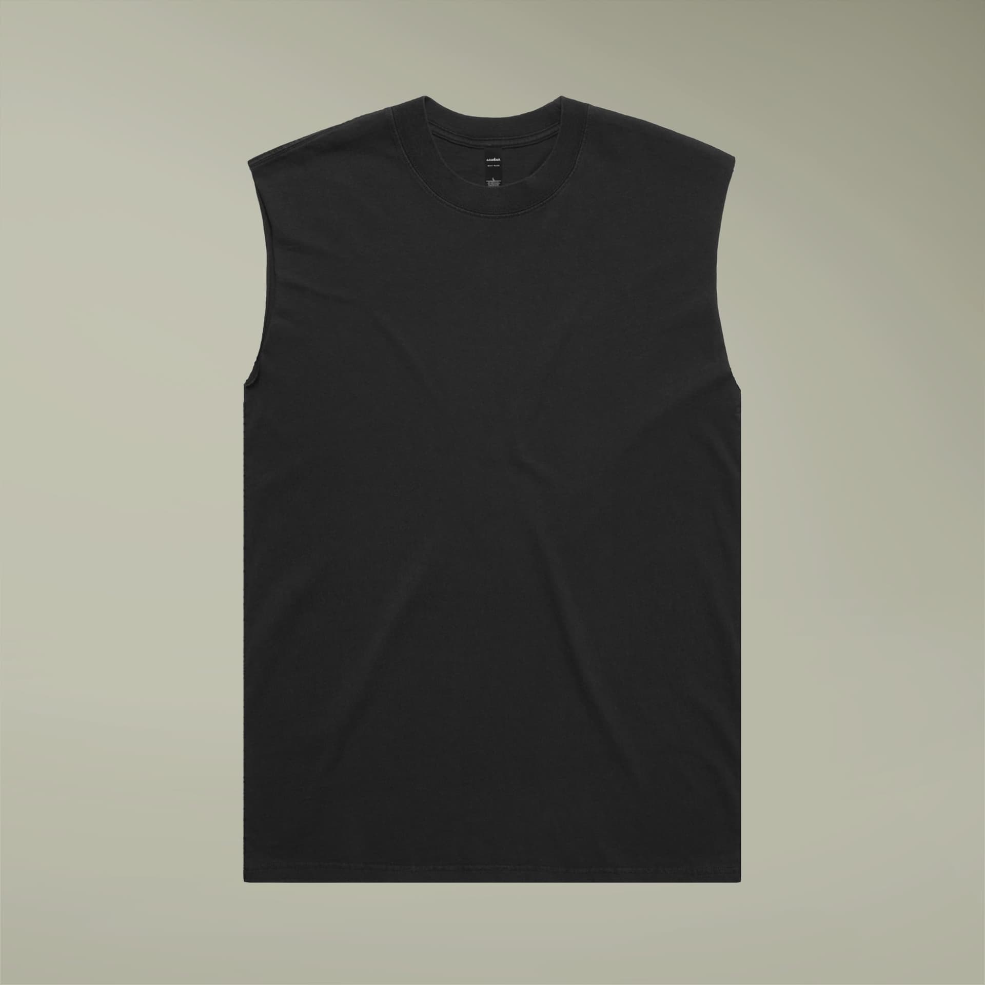 Plain faded black men's heavy faded tank, front view