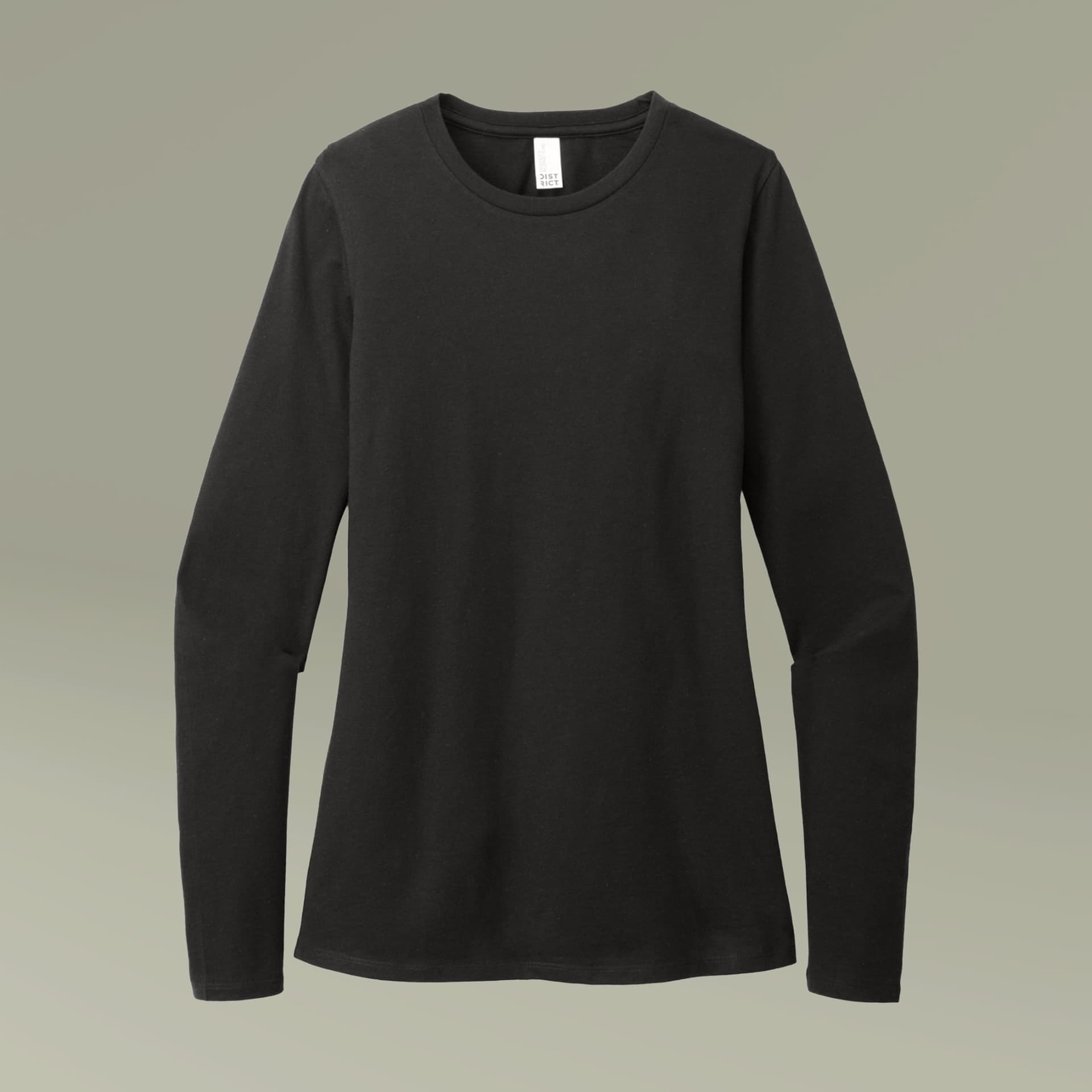 Plain black women’s perfect blend® cvc long sleeve tee, front view